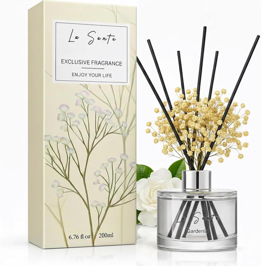 La Sente Reed Diffuser Set, Natural Gardenia, 6.7 fl oz / 200 ml