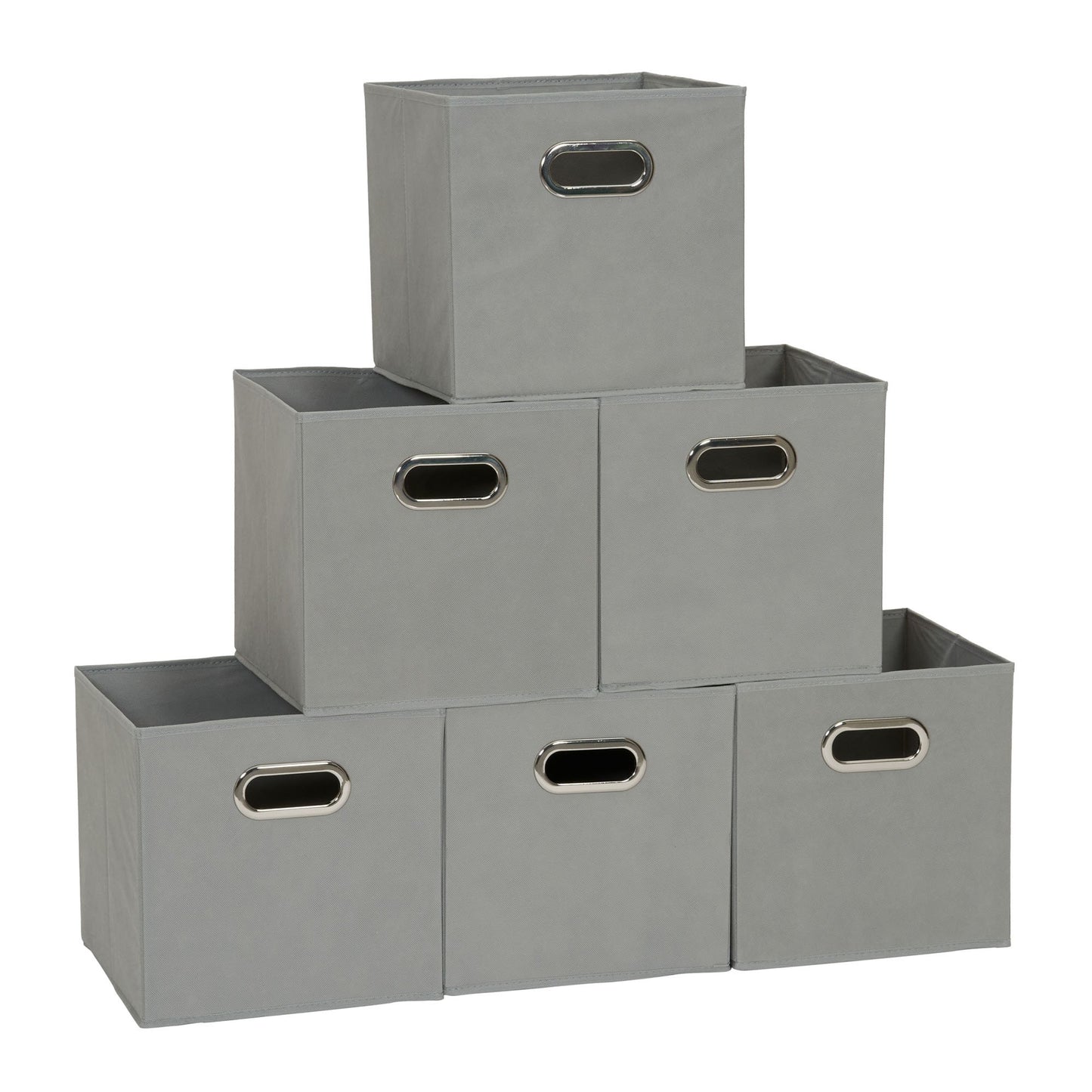 Household Essentials Fabric Storage Bins in Strong Poly‑Woven Fabric, Sturdy Chipboard Sides, Grommet Front Handle, Dove Gray Finish, Set of 6
