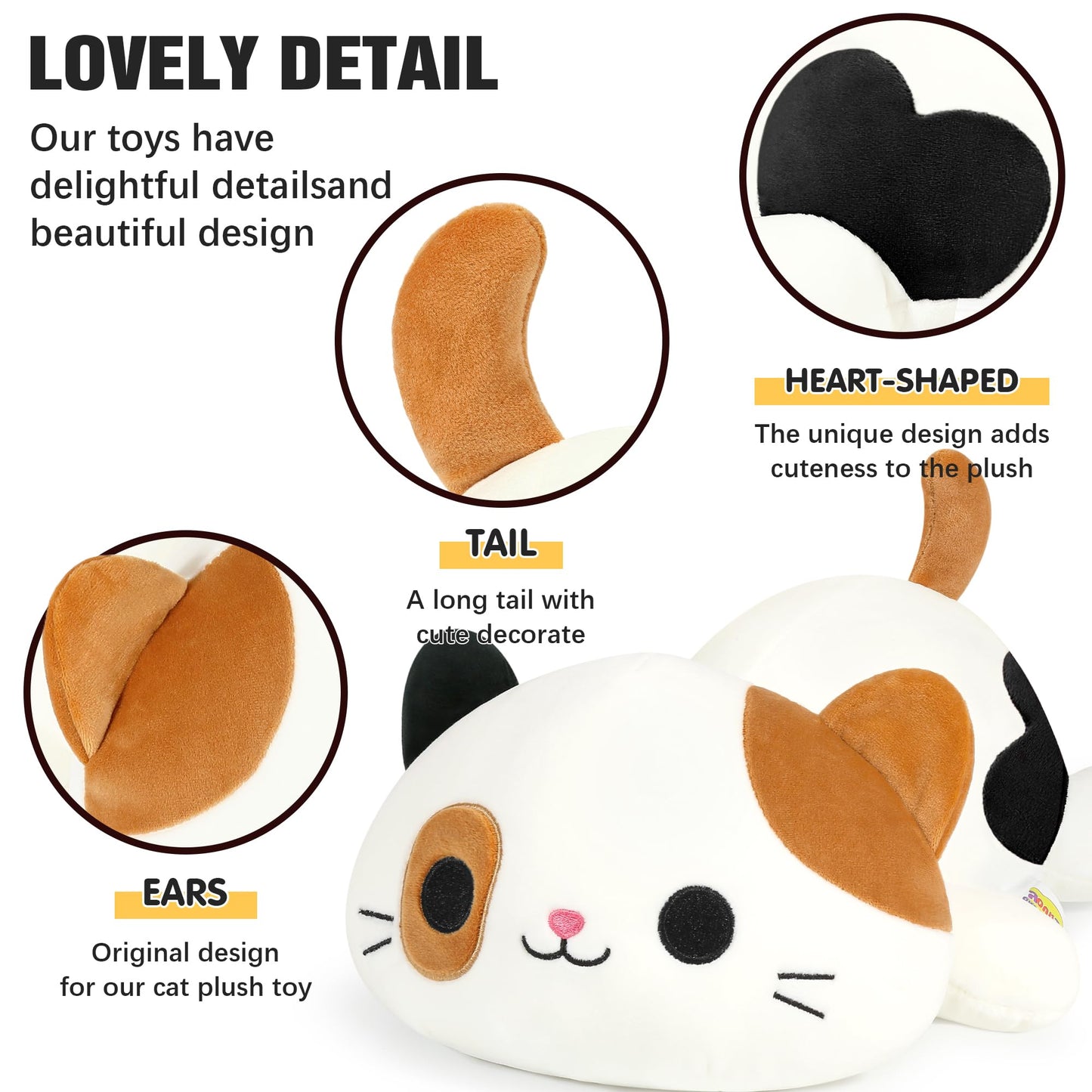 Onsoyours Original Calico Cat Plush Kitty Plushies Toy Kitten Stuffed Animal Soft Pillow Kawaii Little Ultrasoft Plushie Gift for Kids(Calico Cat, 9")