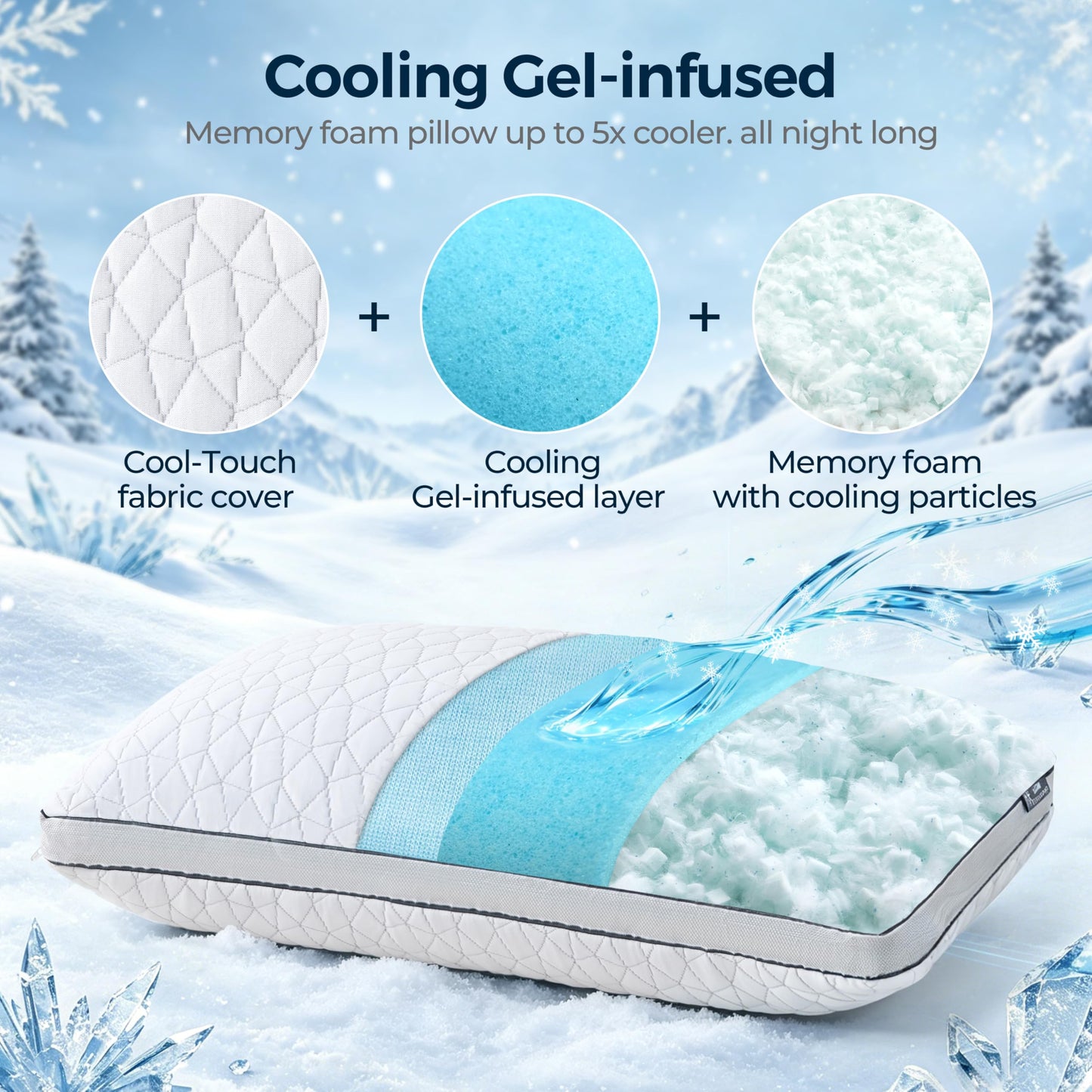 Cooling Pillow with Shredded Memory Foam for Sleeping, 20x30 Adjustable Bed Pillow with Cool & Bamboo-Derived Rayon Side, Firm Pillow with Cooling Gel for Hot, Back, Stomach or Side Sleeper (Queen)