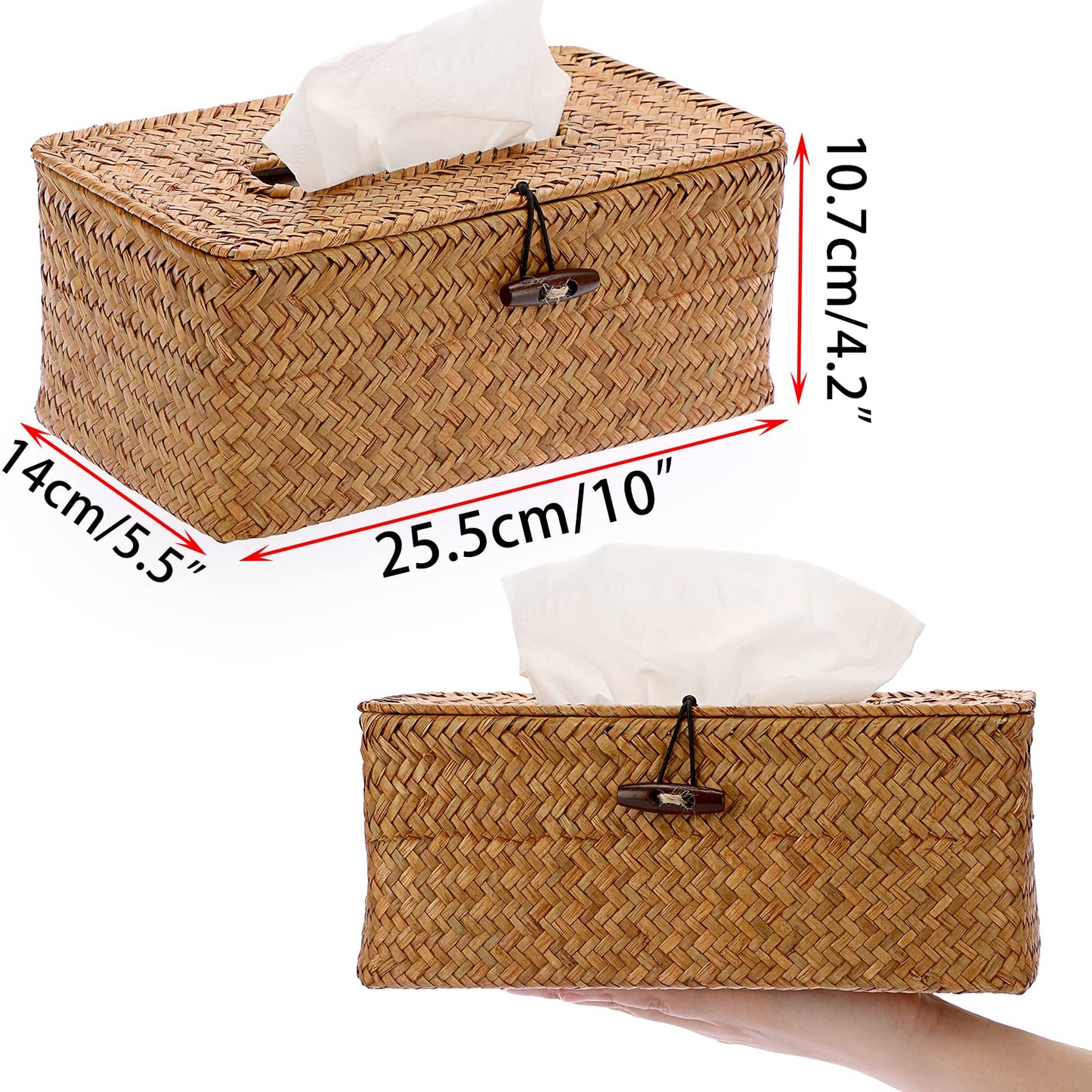 Sumnacon Tissue Box Cover Rectangle Tissue Box Seagrass Tissue Box Holder Woven Tissue Holder Decorative Tissue Cover for Bathroom Tissue Box Cover Rectangular for Home Office Table Caramel