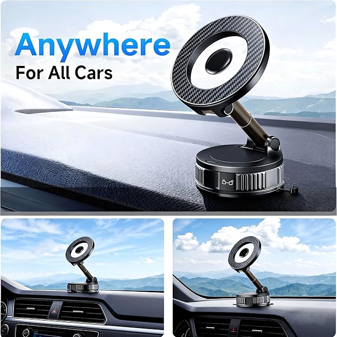 Phone Holders for Your Car, Car Phone Holder for Magsafe [120+ LB Strongest Suction & 2800gf Strongest Magnetic] 360° Adjustable Magnetic Car Phone Mount for iPhone 17 Pro Max 16 15 14 13 12 Air Plus