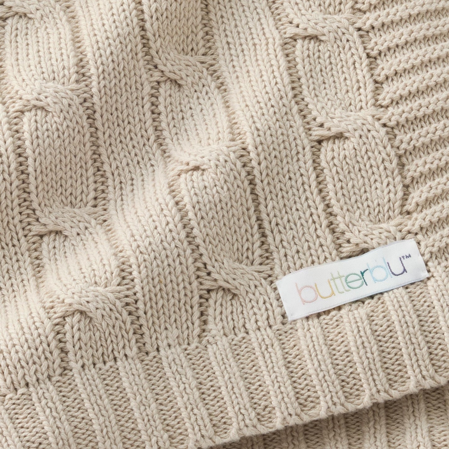 Butterblu Sparrow Sweater Knit Receiving Baby Blanket 100% Organic Cotton Nursery Blanket for Newborn Girls, Boys, Sand, One Size