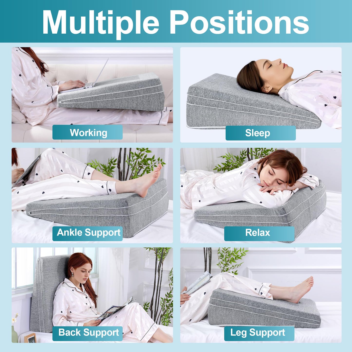 ROYALAY Adjustable Bed Wedge Pillow for Sleeping, Triangle Incline Wedge Pillow for Back Reduce Pressure, Memory Foam Pillow for Post Surgery, Back Support, Leg Elevation, Gerd Acid Reflux, Snoring