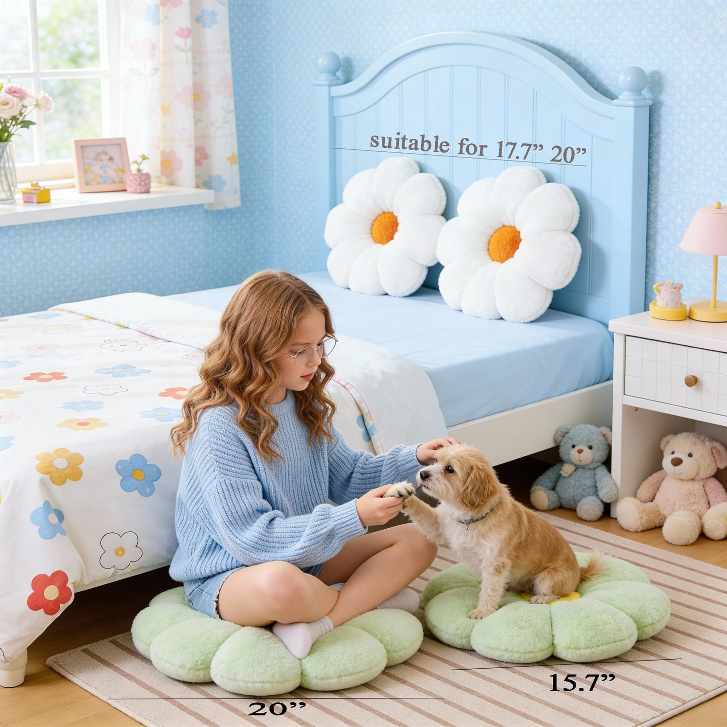 Ailive 20" Large Yellow Flower Pillow Floor Pillow Seat Cushion – Faux Rabbit Fur Plush Throw Pillow, Cozy Floor Cushion & Gift for Kids Girls Adults