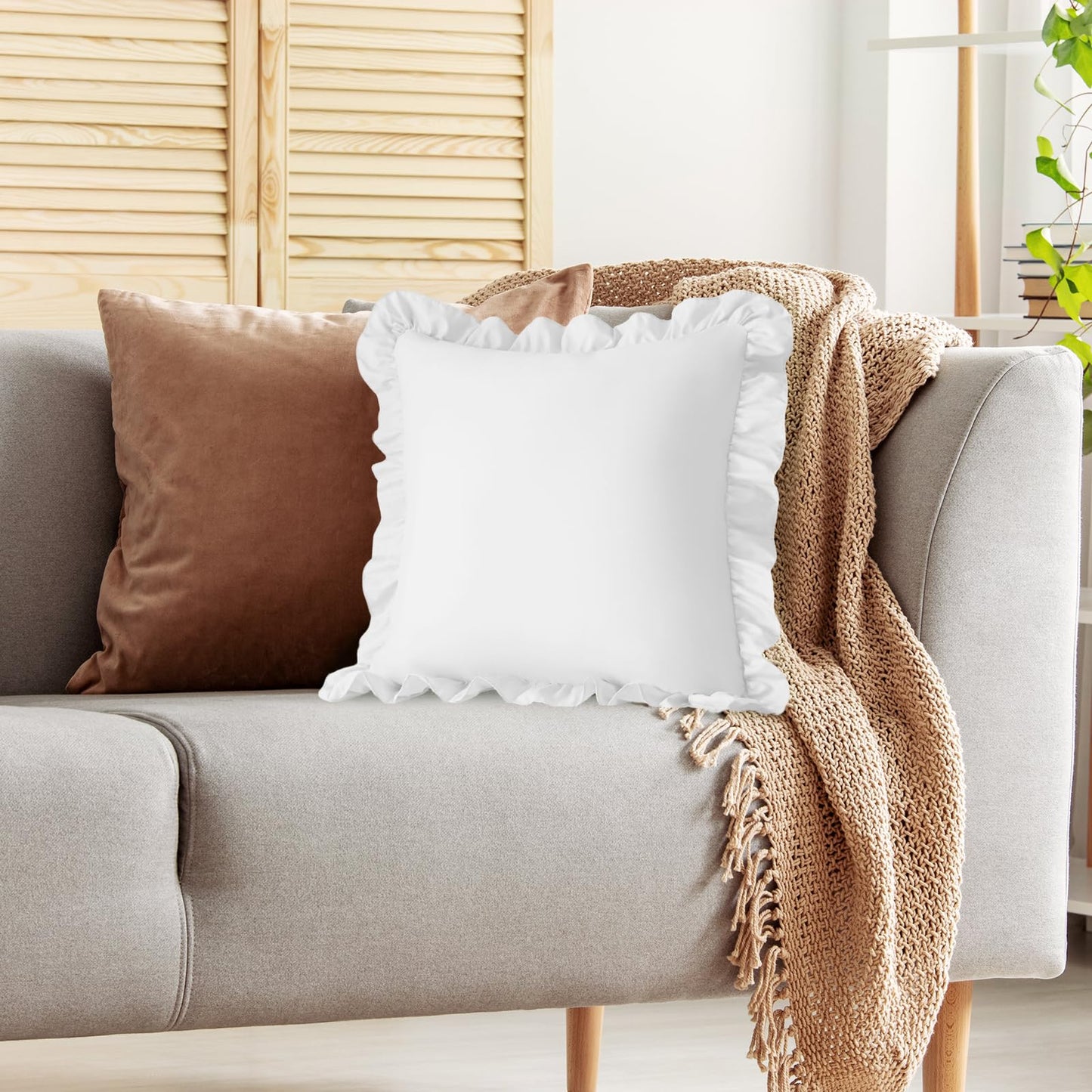 KKJIAF Ruffle Pillow Cases 24x24 Inches, White Square Ruffled Pillow Covers Set of 2, Microfiber Wrinkle Resistant Pillow Shams with Envelope Closure for Sofa Bed Living Room