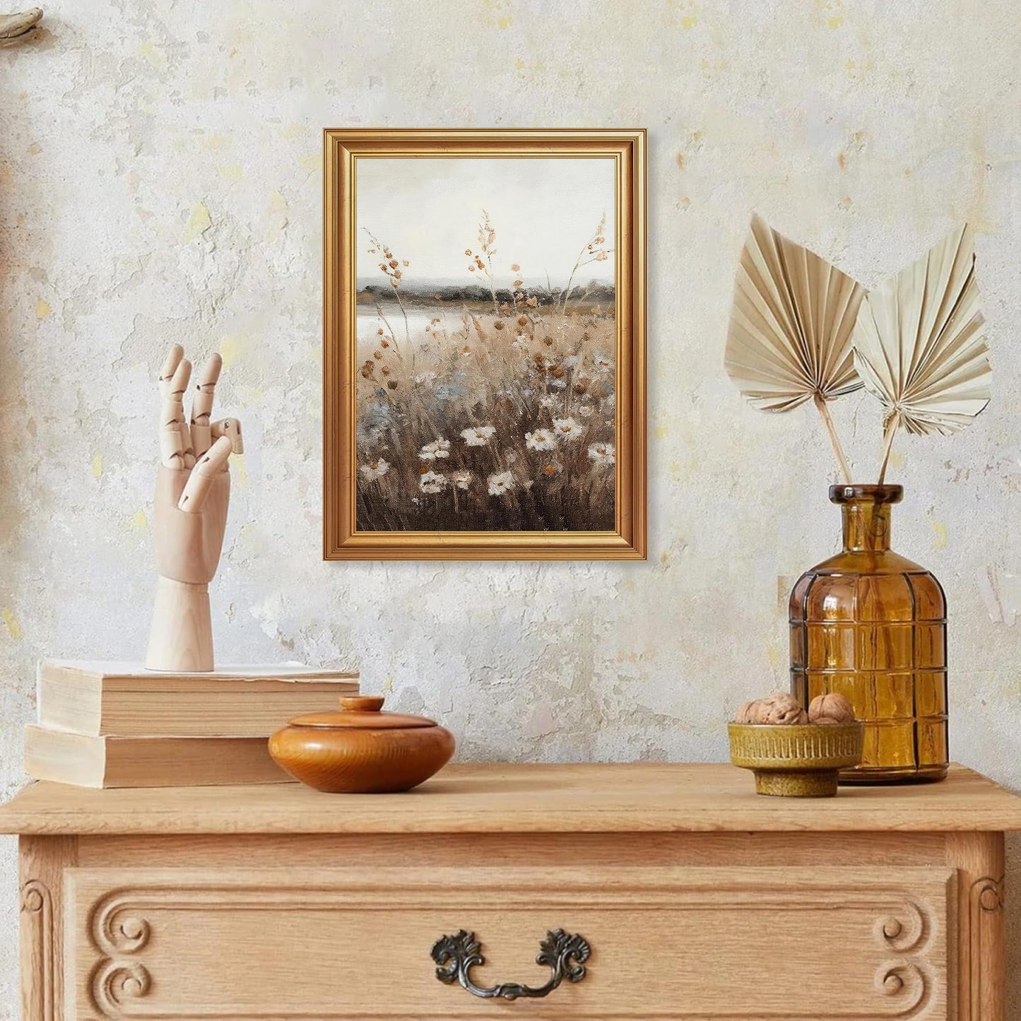 EJPFOGV Vintage Wildflower Meadow Landscape Framed Canvas Wall Art 12x16 in