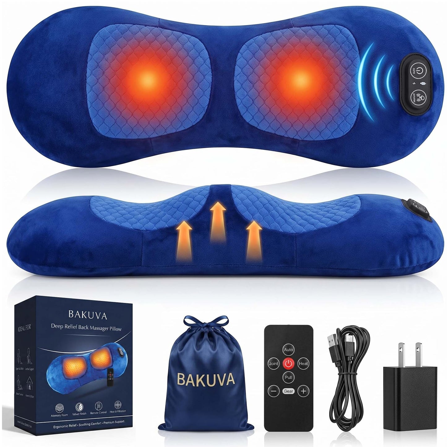 2026 Upgraded 4 in 1 Electric Lumbar Support Massager Pillow with Remote Control, Triple Fusion Back Massager with Stretching Vibration And Heat for Lower Back Pain Relief for Office, Bed, Car, Sofa
