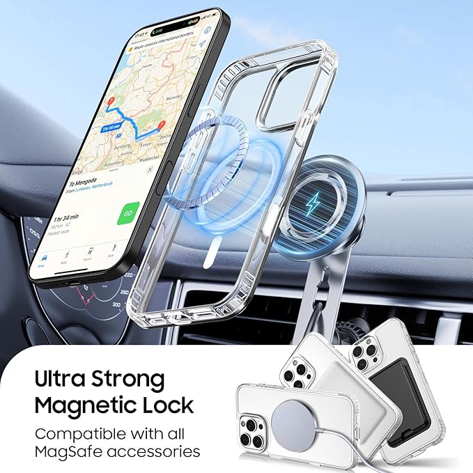 Ntwinro Magnetic for iPhone 16 Pro Max Clear Case (Compatible with MagSafe) with Pink Detachable Wallet & Card Holder for 3 Cards [RFID Blocking] Military Grade Protective Slim Phone Cover