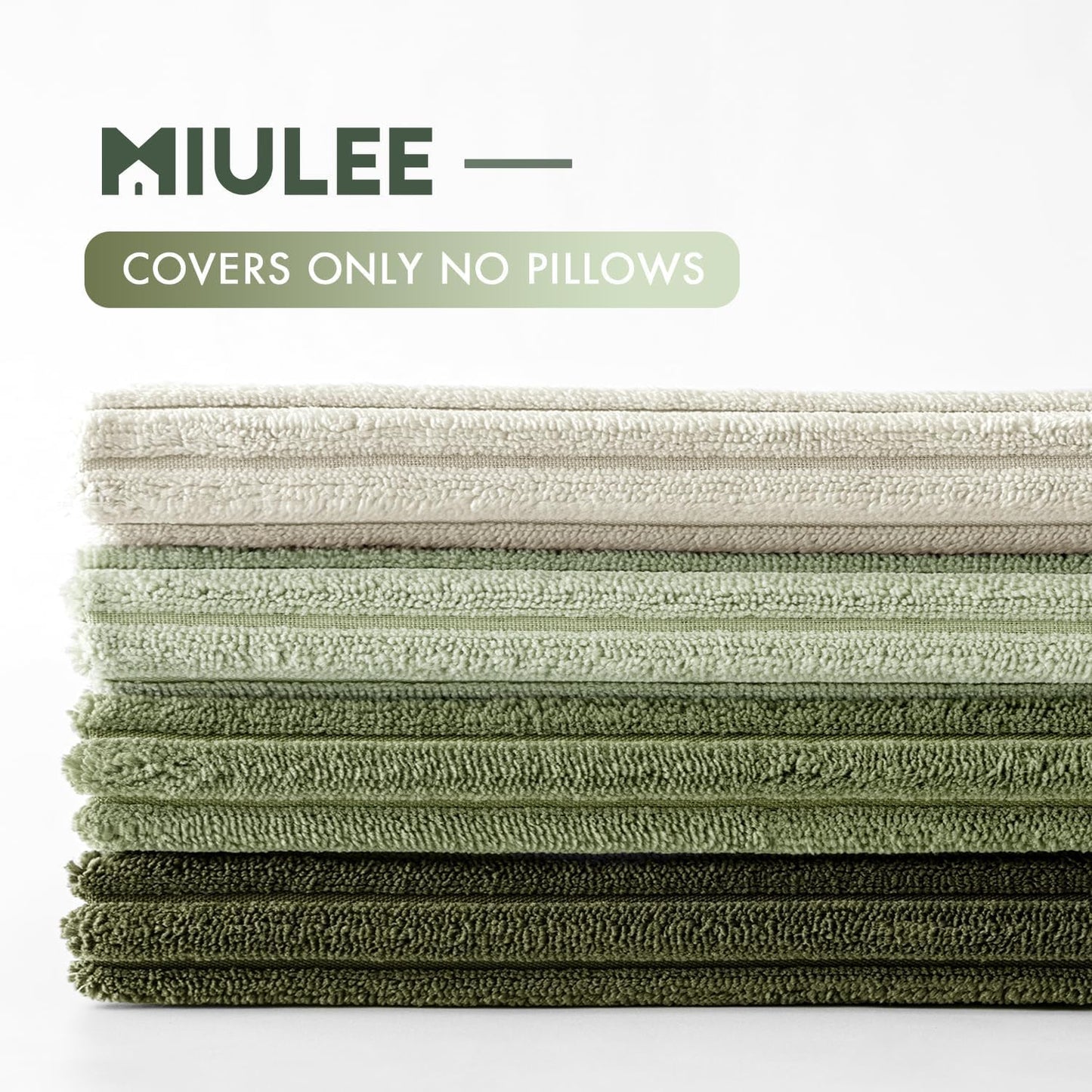 MIULEE Boho Farmhouse Throw Pillow Covers 20x20 Inch Set of 4 Mordern Neutral Green Cushion Covers Soft Corduroy Nordic Home Decor for Spring Couch Bed Sofa Living Room Green-White