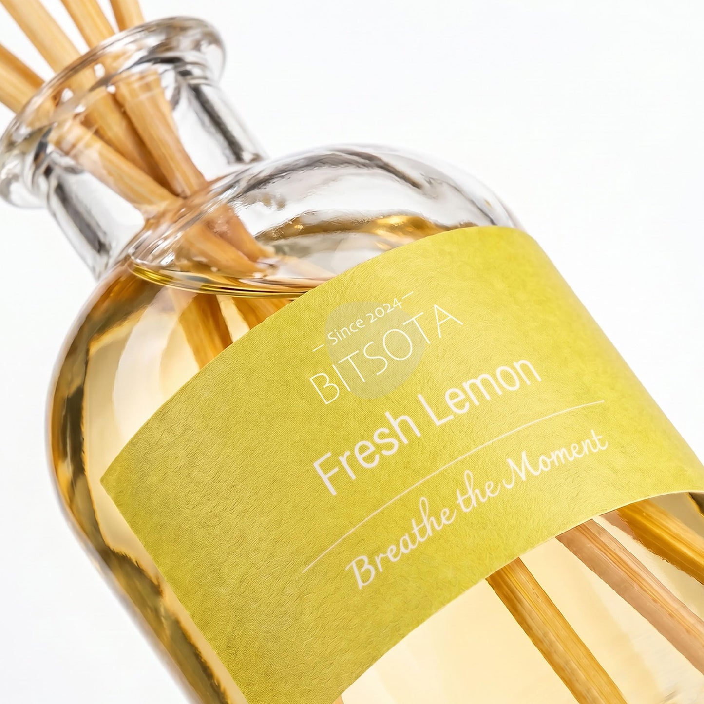 BITSOTA Natural Reed Diffuser Set, Fresh Lemon 3.52 oz (100ml) Scented Diffuser with Sticks Home Fragrance Reed Diffuser for Bathroom Shelf Decor, Ideal Gift for Woman