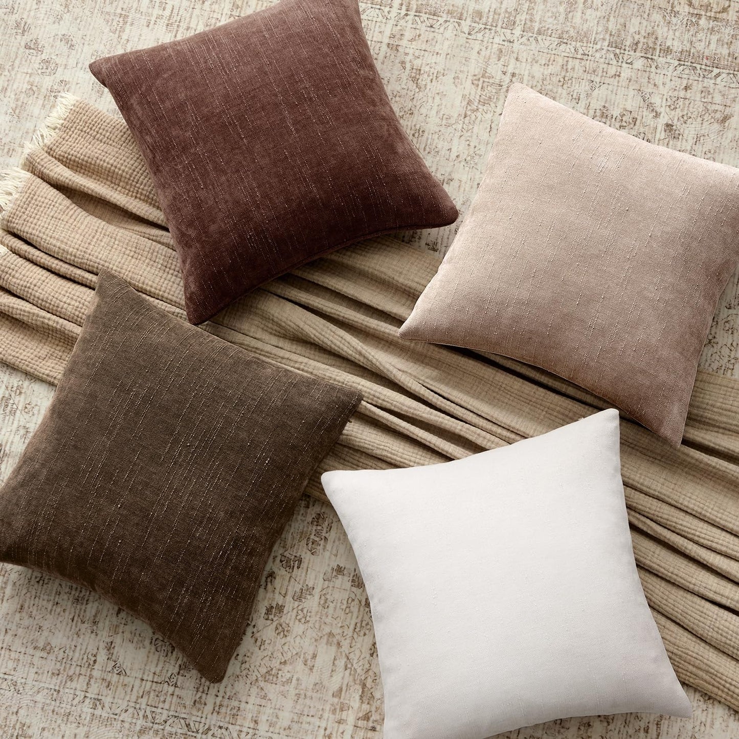 Woaboy 22x22 Inch Set of 2 Textured Throw Pillow Covers Decorative Soft Accent Square Chenille Pillowcases Neutral Farmhouse Cushions Modern Home Decor for Couch Sofa Bedroom Living Room,Beaver Fur