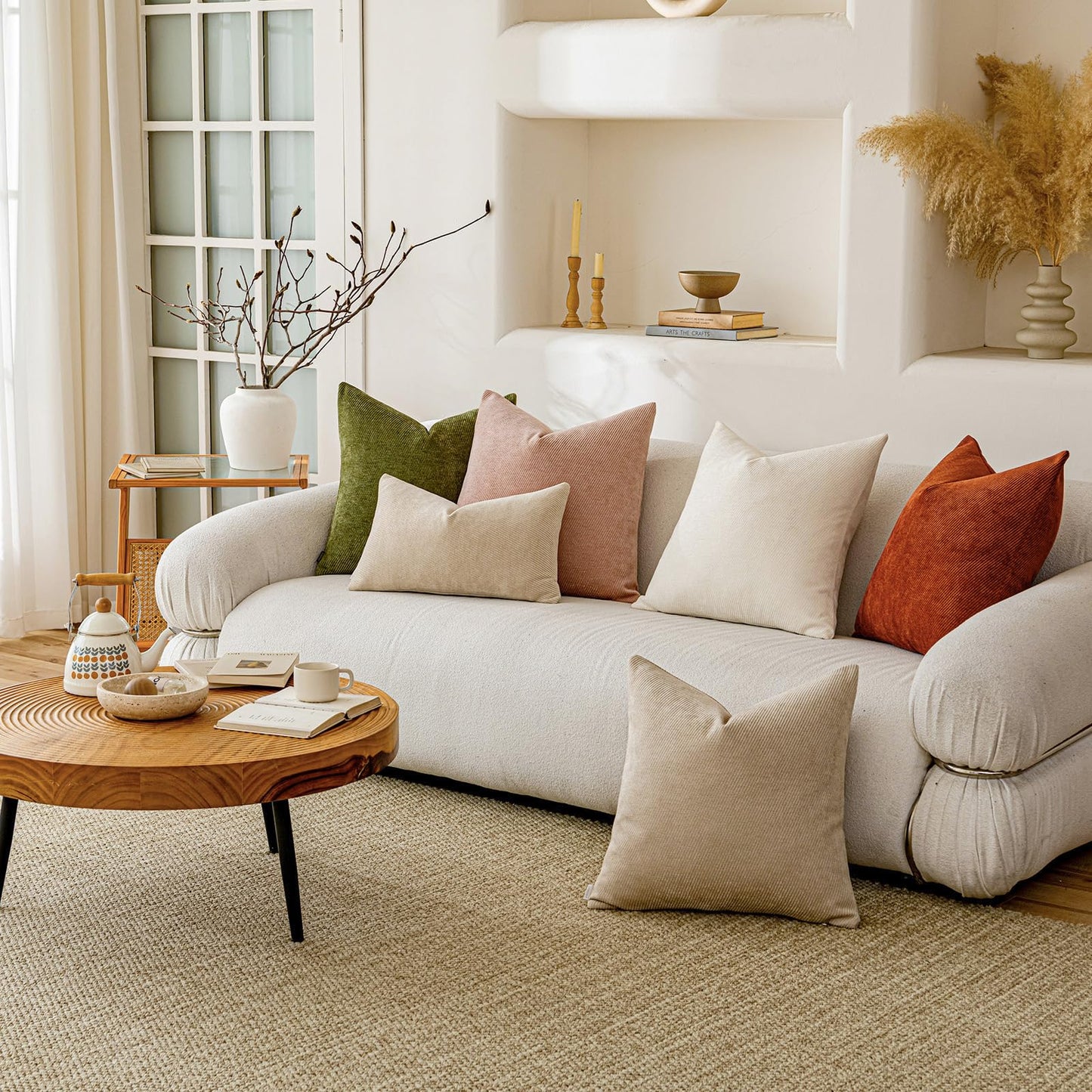 a moment Pack of 2 Decorative Chenille Throw Pillow Covers with Twill Cushion Covers for Sofa Living Room Couch Bed 24x24 Inch Beige
