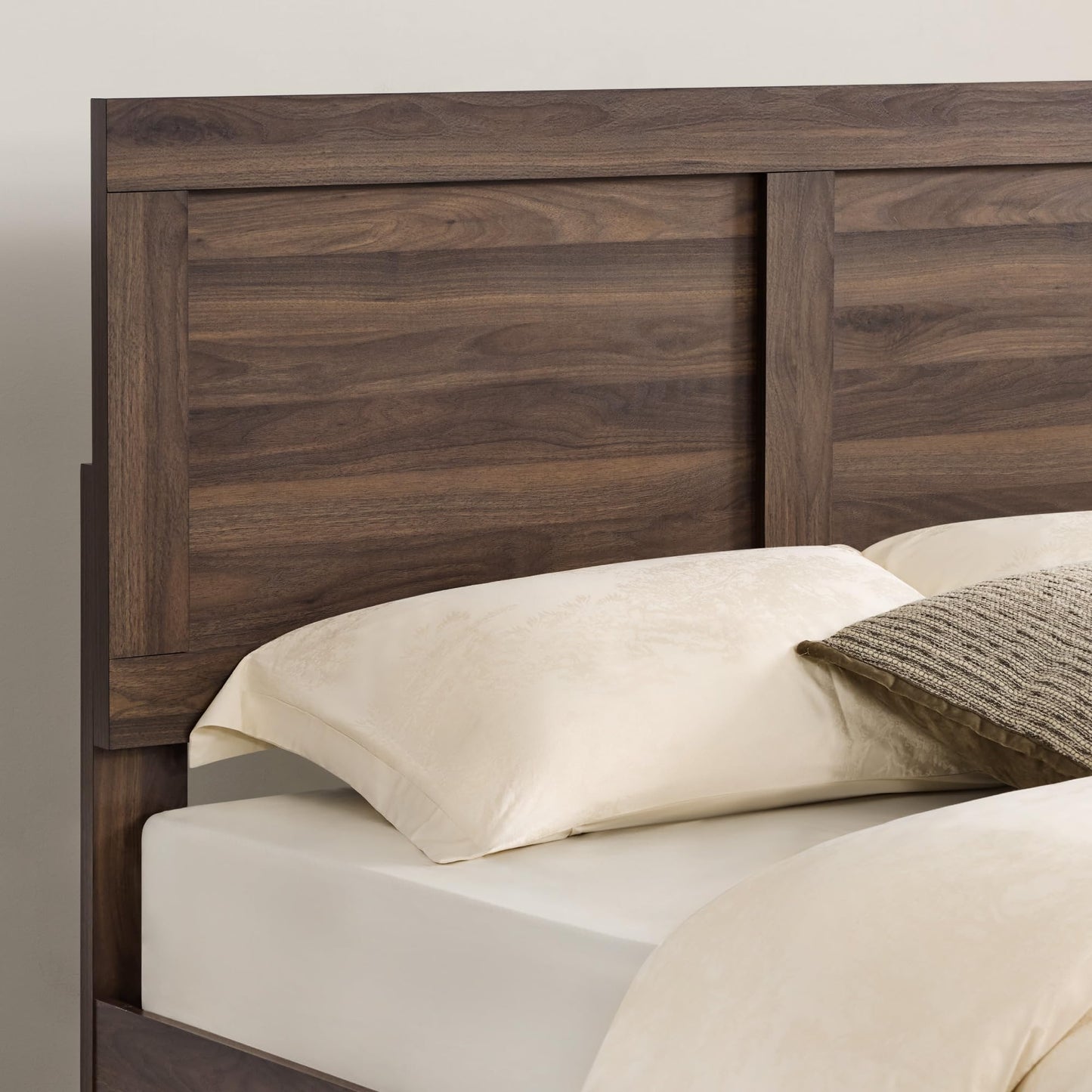 KISLOT Wood Bed Frame, Full Size Wooden Platform Bed Frame with Headboard and Footboard Mattress Foundation Farmhouse Bedroom Furniture No Box Spring Needed