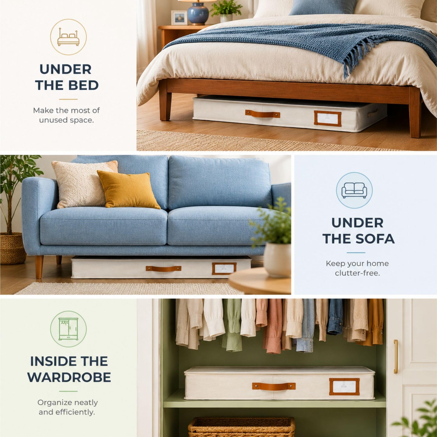 HOMELUX THEORY 2pc Low Profile Under Bed Storage Containers, Thin Under Couch Storage Organizer with Bins & Lids, Underbed Storage Box Ideal for Seasonal Clothes, Blankets, Fabric & Shoes (Ivory)