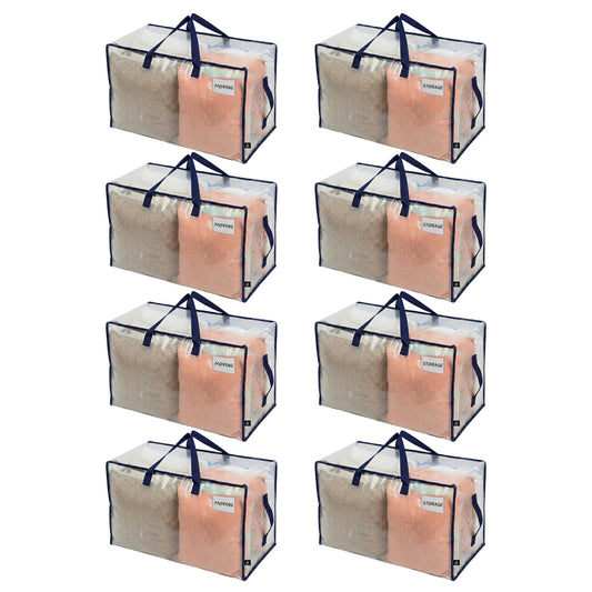 VENO 8 Pack Clear Extra Large Moving Bags & Storage Totes, Heavy Duty Organizer with Reinforced Handles & Strong Zippers for Clothes, College Dorm Essentials, Moving Supplies