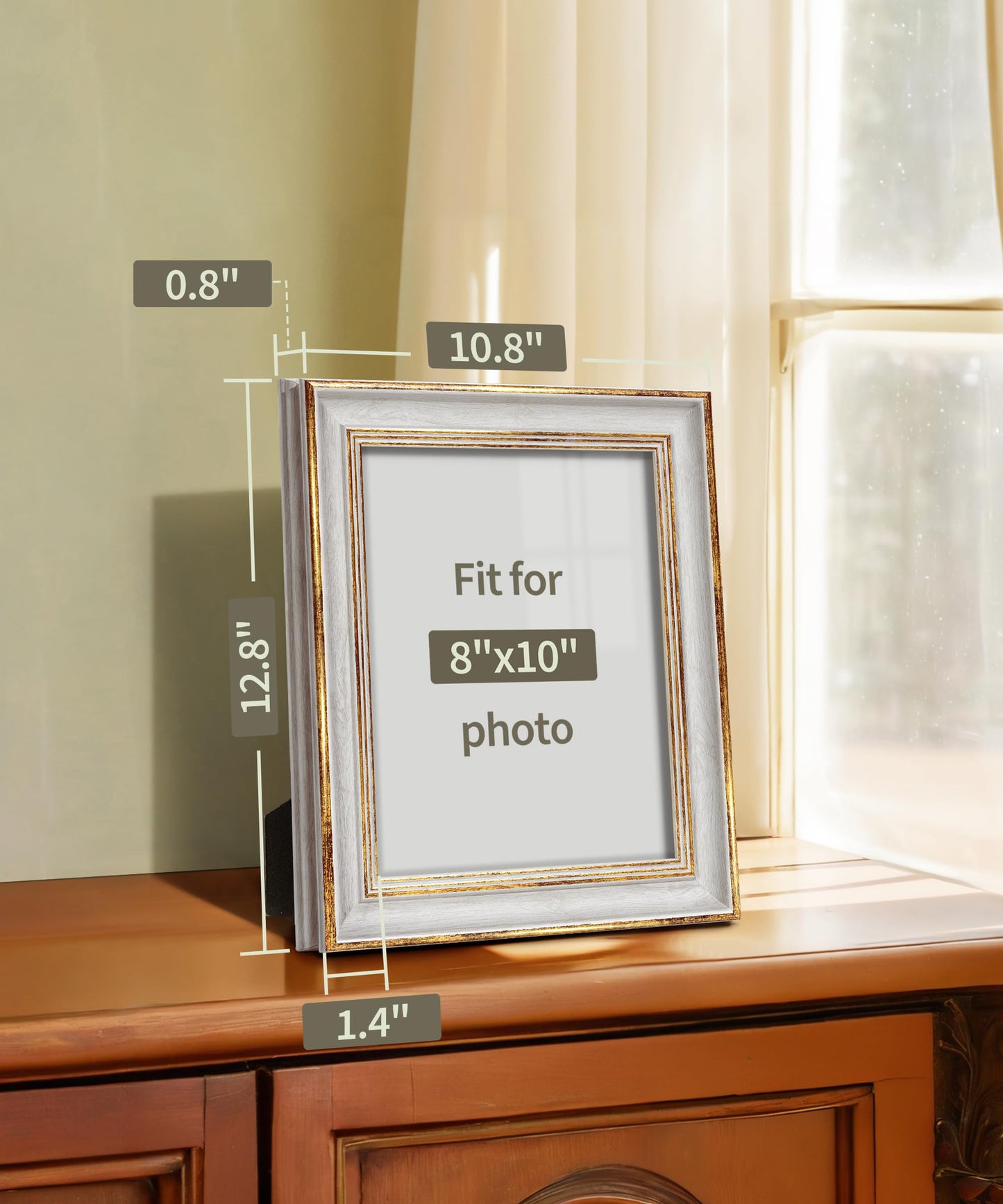 Sonefreiy 8x10 Picture Frame, White Gold Vintage Antique Retro 8 x 10 Photo Frame Desk and Wall Hanging Wedding Gift for Mom Grandma Family Friends