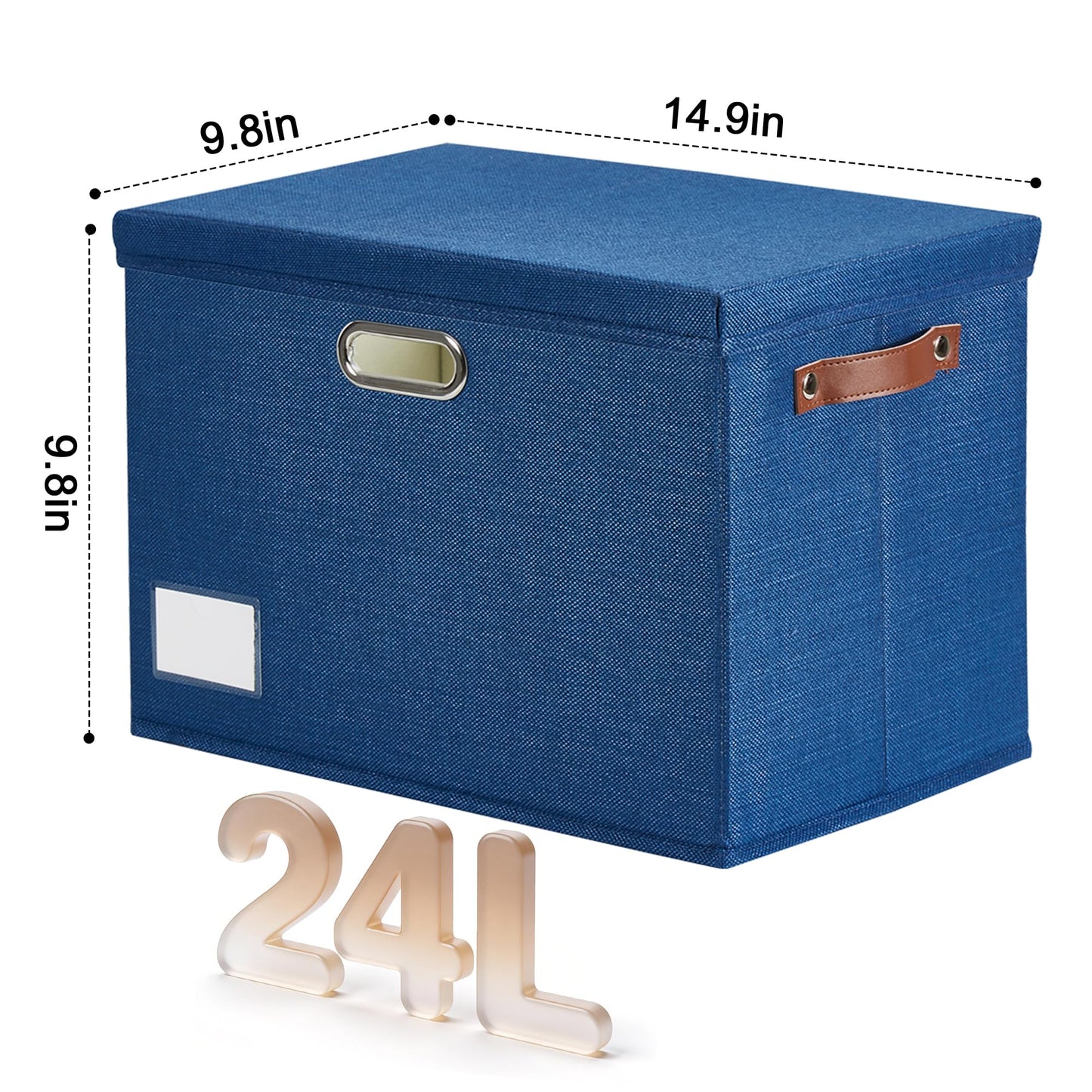 Roobyl 15" Large Collapsible Storage Bins with Lids, Stackable Closet Organizers with PU Handle and Labels, 3-Pack Decorative Fabric Storage Boxes for Home, Bedroom, Closet, Office, Nursery(Navy)