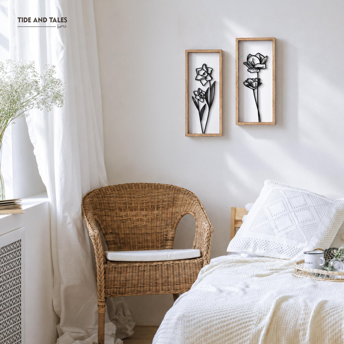 3D Black and White Wall Art (Set of 2) Lightweight, Wooden Ready-to-Hang Framed Floral Wall Art for Bathroom, Bedroom, Living Room or Office – Boho Botanical Farmhouse Decor – Gift-Boxed