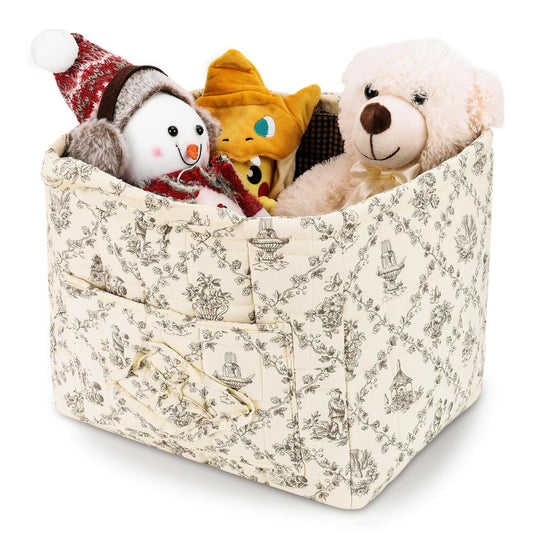 Storage Basket Boho Fabric Large Collapsible Floral Laundry Nursery Hamper Portable Folding Storage for Clothes Toys (Vine-Coffee)