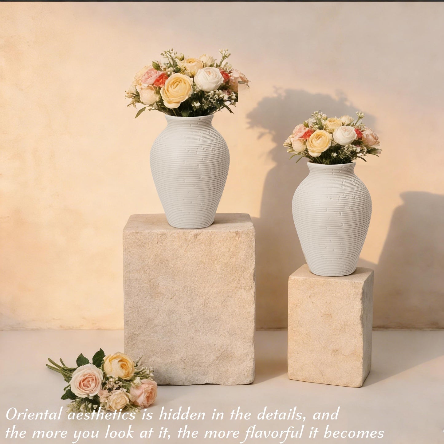 Ceramic Flower Vases Set of 2, 8.1 Inch Rustic Farmhouse Decorative Terracotta Vases for Home Decor, Table, Mantle, Fireplace, Living Room, Bathroom, Wedding Centerpiece Gifts for Women