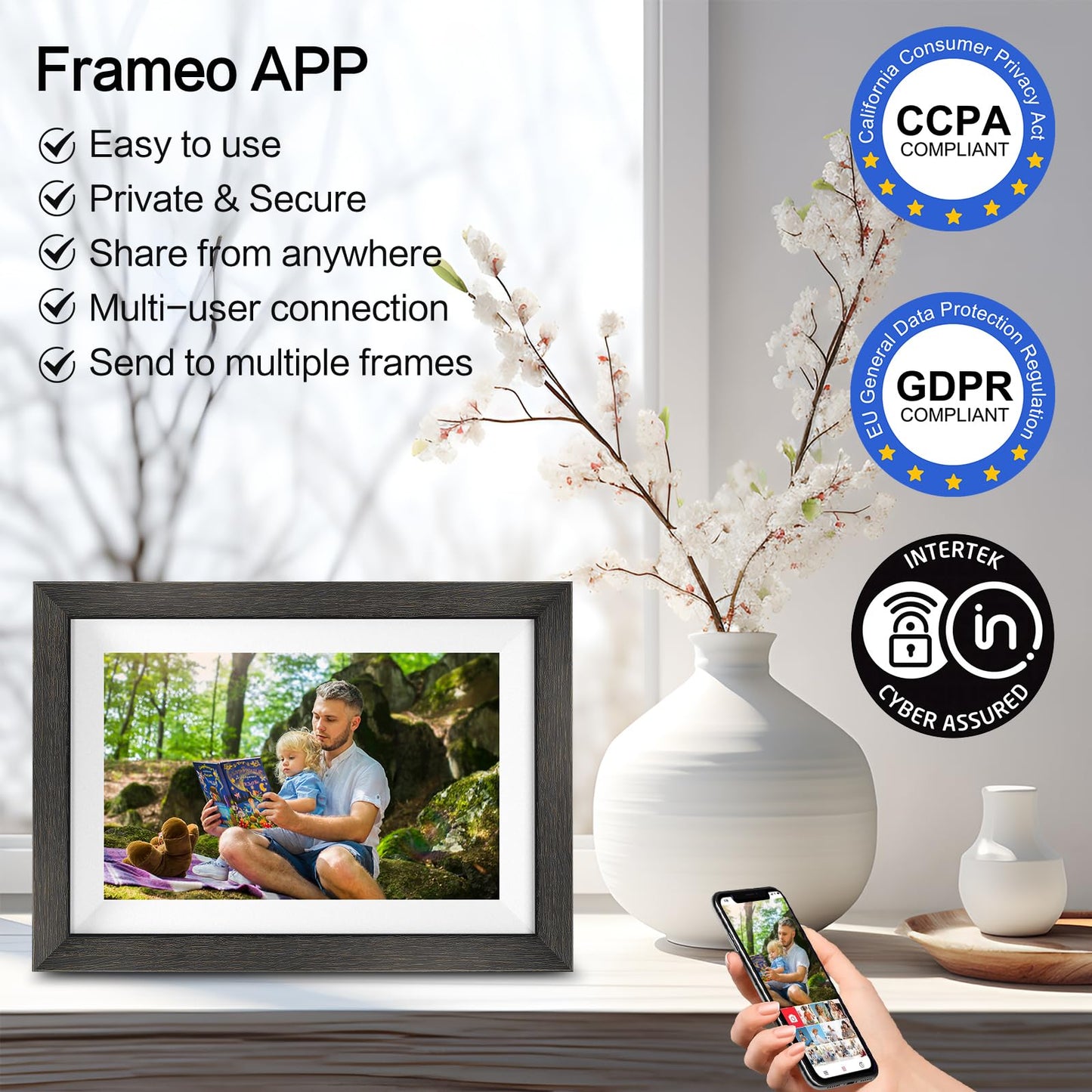 Frameo Digital Photo Frame,10.1 Inch WiFi Smart Digital Picture Frame with HD IPS Touch Screen,Auto-Rotate,Send Pictures from Anywhere via Frameo APP,Gifts for Mom