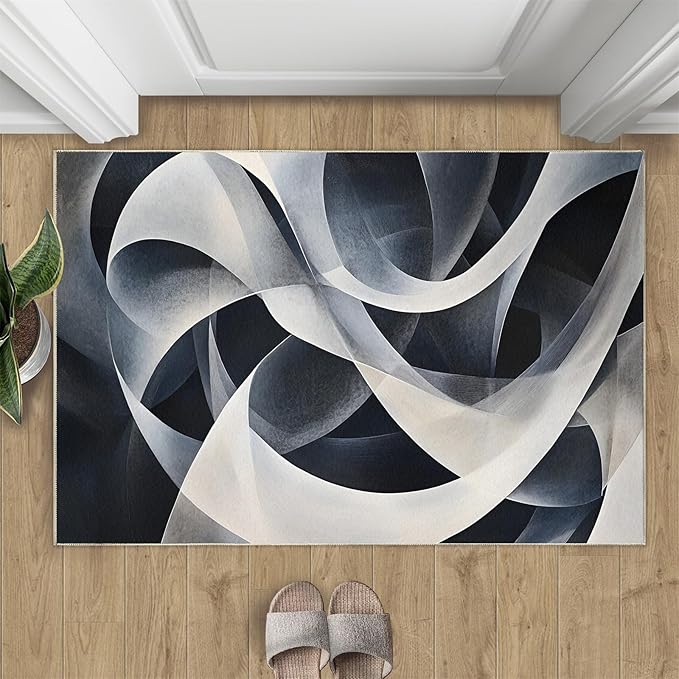 Abstract Lines Area Rug 6x9 Washable Rug Geometric Stripes Rugs for Living Room Minimalism Non Slip Carpet Floral Print Mat Bedroom Bathroom