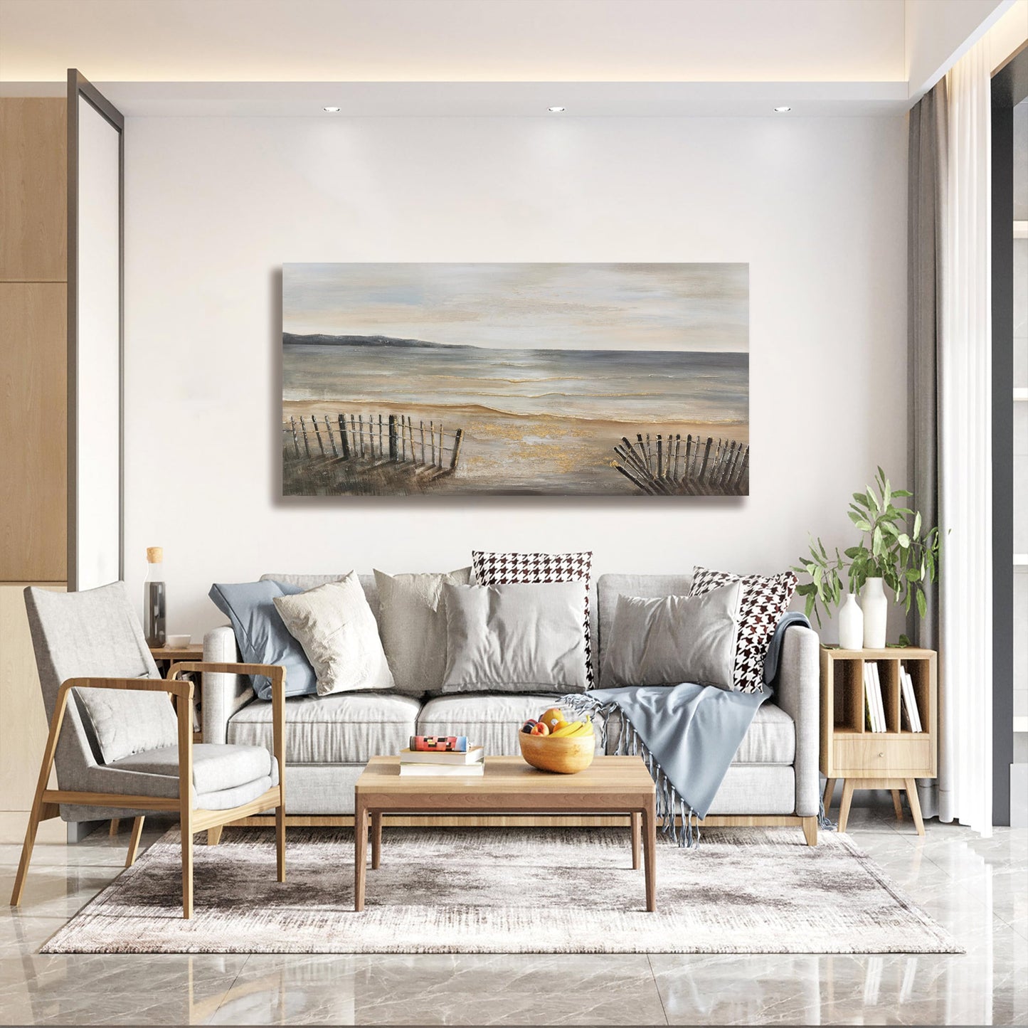 Yuaxker Ocean Large Wall Decor Grey and Gold Wall Art Modern Trendy Art Canvas Paintings Artwork for Living Room, Bedroom, Dining Room Office Decor 30x60 inch