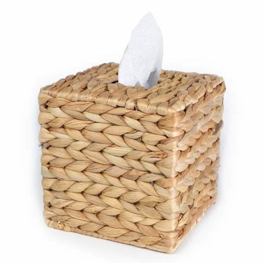 TAGREE Square Seagrass Tissue Box Cover, Rustic Decorative Wicker Water Hyacinth Tissue Box Cover Square for Desk Home spa Office (5.9 x 5.9 x 5.9)