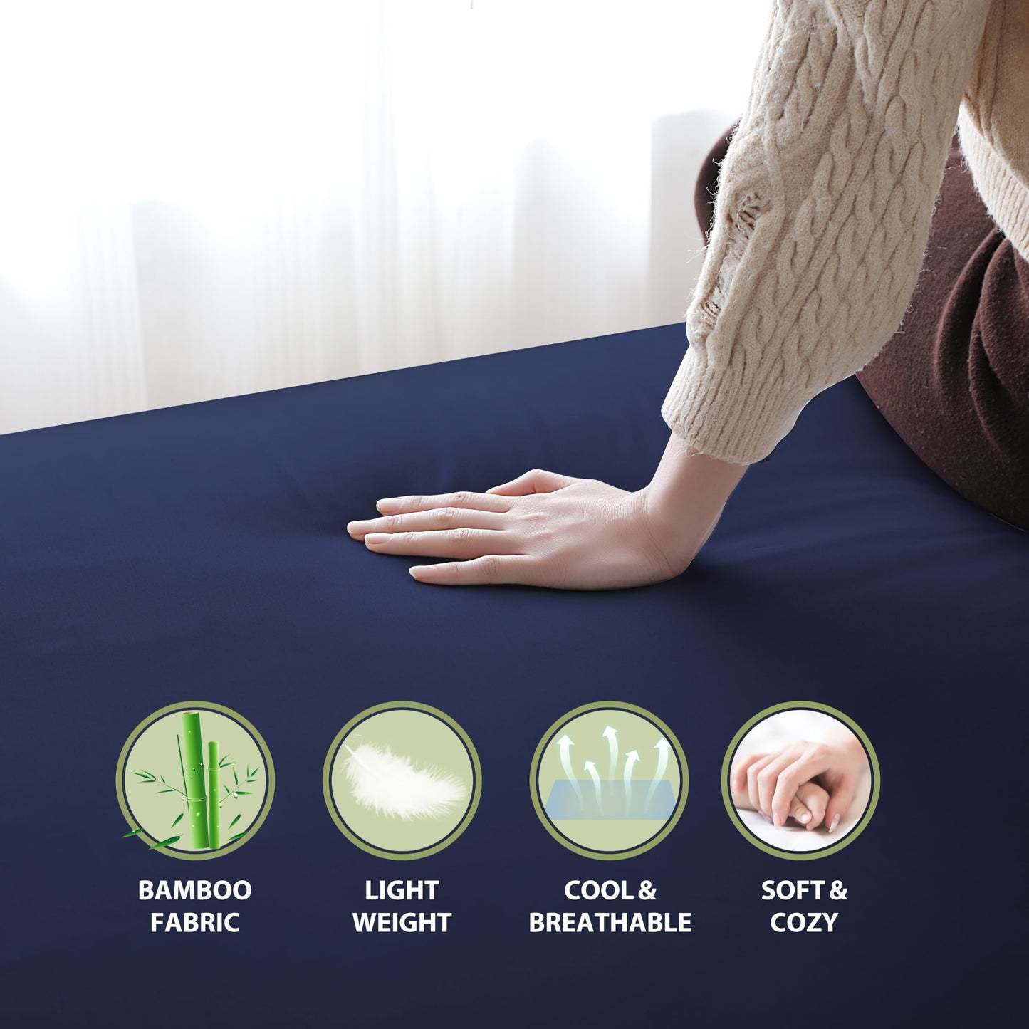 Bamboo Viscose Fitted Sheet with 16" Deep Pocket, Hotel Luxury Silky Bottom Sheet, Ultra Soft 400 Thread Count Fabric, Cooling for Hot Sleepers (Navy Blue Full)