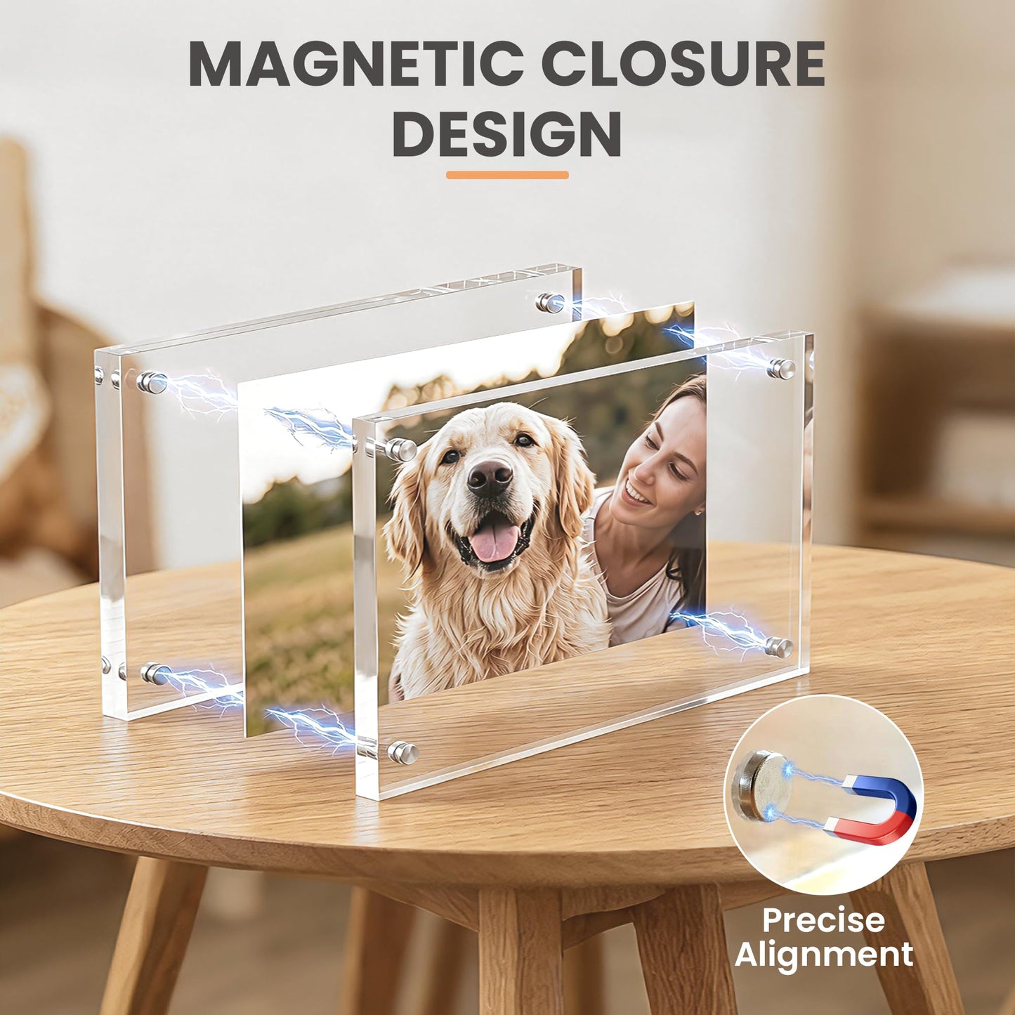 upsimples 4x6 Picture Frame Acrylic, Clear Magnetic Floating Photo Frames, Double-Sided Free Standing Display for Tabletop or Home Decor, Great for Ultrasound & Pressed Flowers, 6 Pack