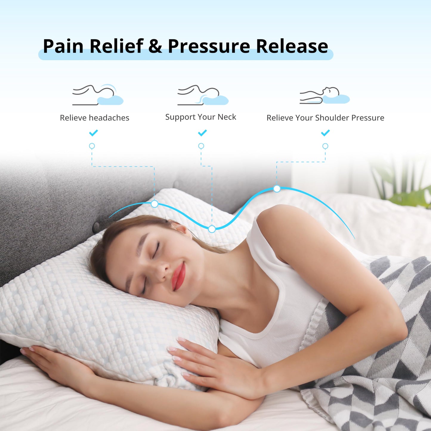 EGOHOME Cooling Pillows Queen Size Set of 2 - Adjustable Shredded Memory Foam Pillow for Sleeping, Bed Pillows for Side, Back, Stomach, Hot Sleepers, with Washable Cover, Supportive, 2 Pack