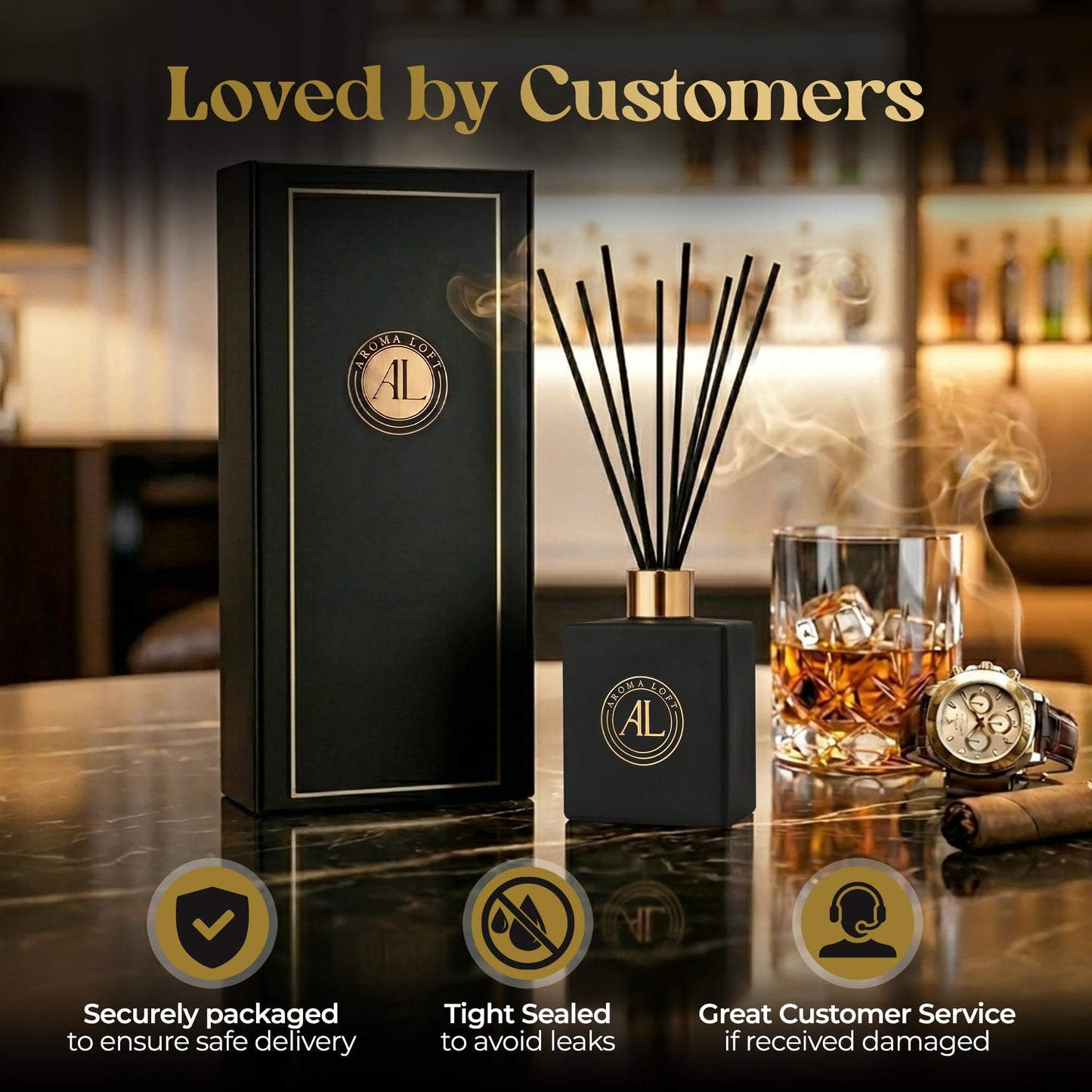 Aroma Loft Black Reed Diffusers for Home | Premium Fragrance Diffuser | Reed Diffuser Sticks in Oil Set with Cashmere Vanilla Scent | Smell Good Stuff | Long-Lasting Oil for Bathroom & Office (5 oz)
