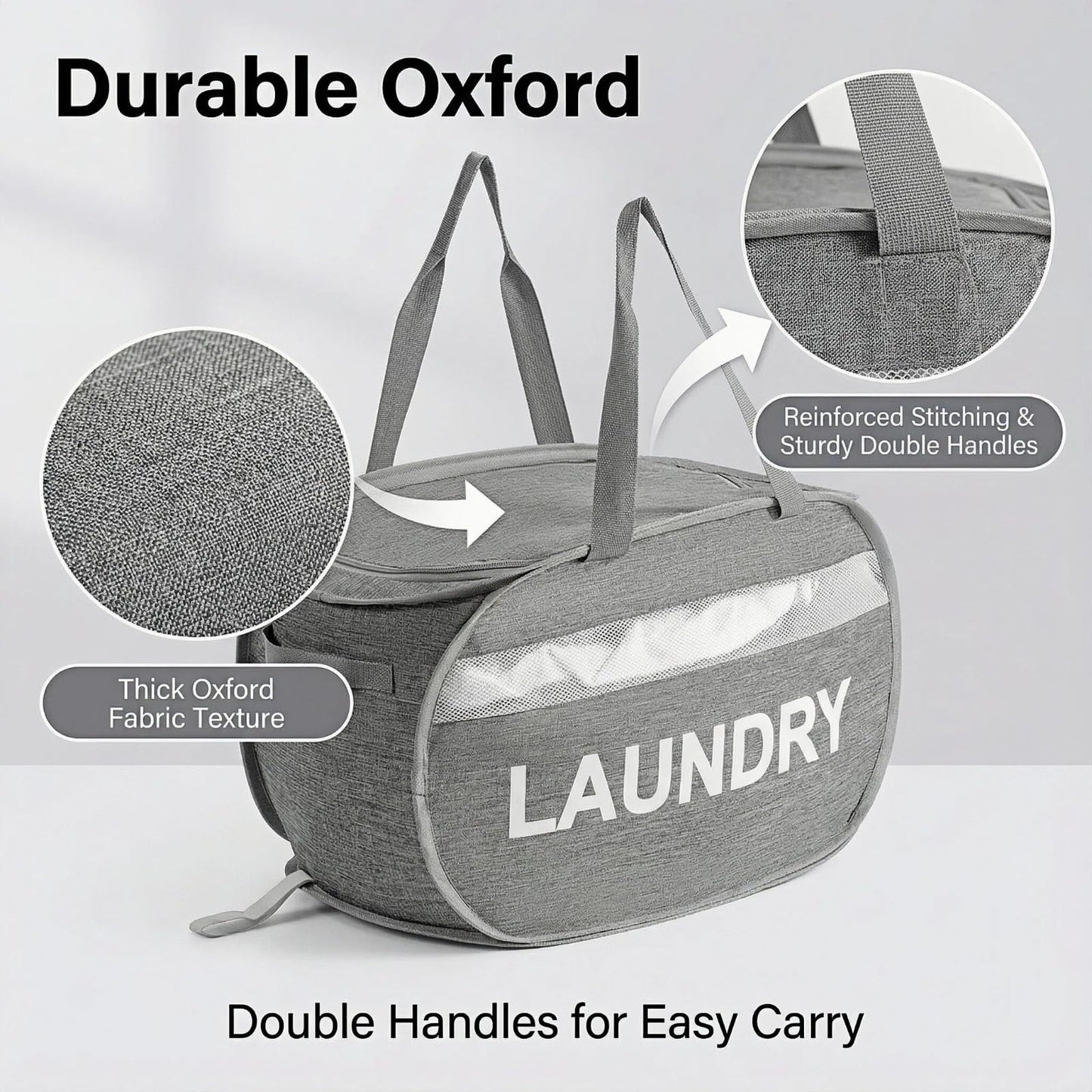 Tsmallbear Foldable Laundry Basket with Zipper Lid, Reinforced Steel Ring Collapsible laundry hamper, 70L RV Storage Bags,Breathable Mesh Dirty clothes hamper with Dual Handles for Home, Dorm,Bedroom