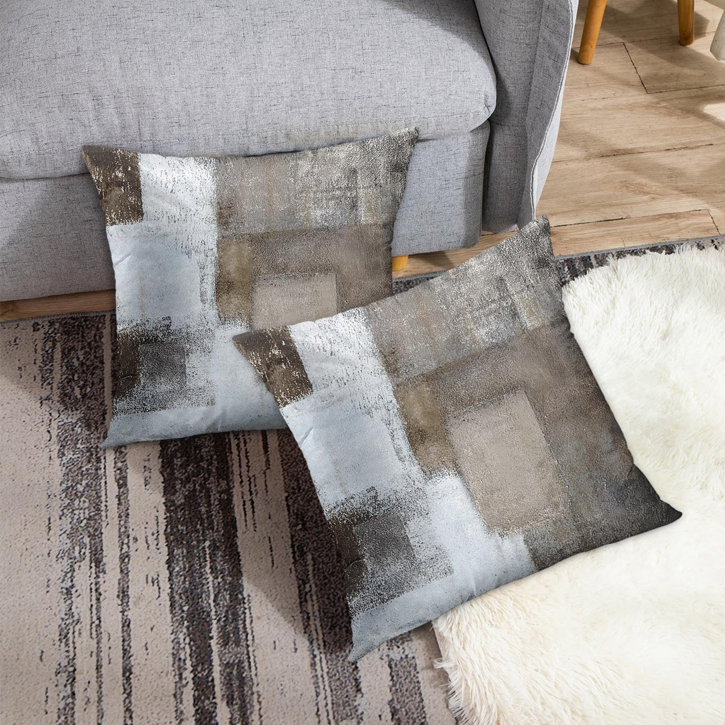Britimes Throw Pillow Covers Modern Home Art Decor, 18 x 18 Inches Set of 2 Abstract Oil Painting Pillowcases for Bedroom, Living Room, Cushion Couch Sofa, Beige Home Grey Brown