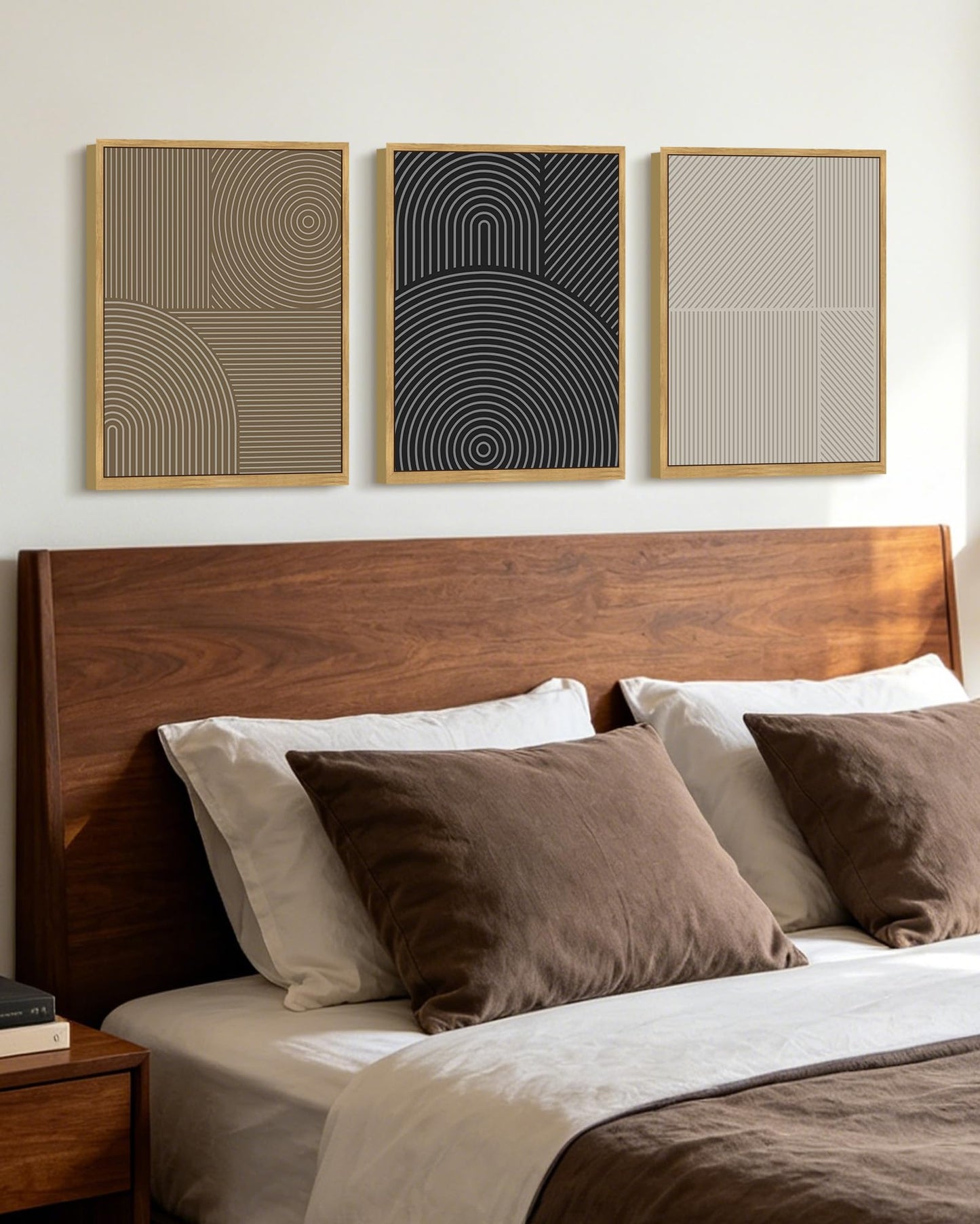 KUVIOKE Minimalist Abstract Boho Framed Wall Art Modern Mid-Century Bohemain Neutral Line Wall Decor Geometric Artwork Bedroom Decor 12x16in (Natural Framed)