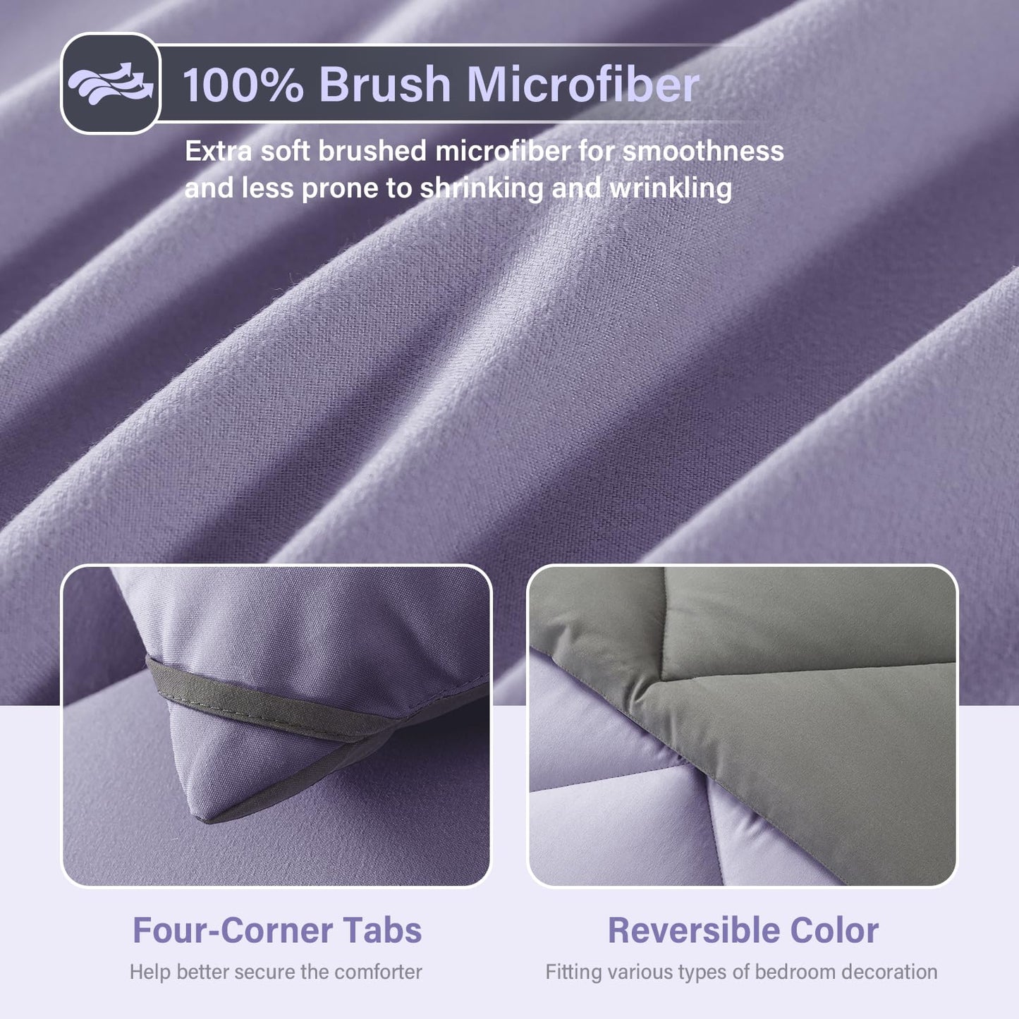 Cosybay Bed in a Bag Queen Reversible Comforter Sets 7pcs All Season Down Alternative Bedding Sets Lavender and Grey with Comforter, Pillow Shams, Flat Sheet, Fitted Sheet and Pillowcase