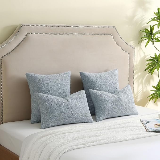 FUTEI Pack of 2 Dusty Blue Decorative Throw Pillow Covers 26x26 Inch Soft Cozy Solid Boucle Textured Euro Pillow Shams,Modern Home Decor for Couch Bed Living Room