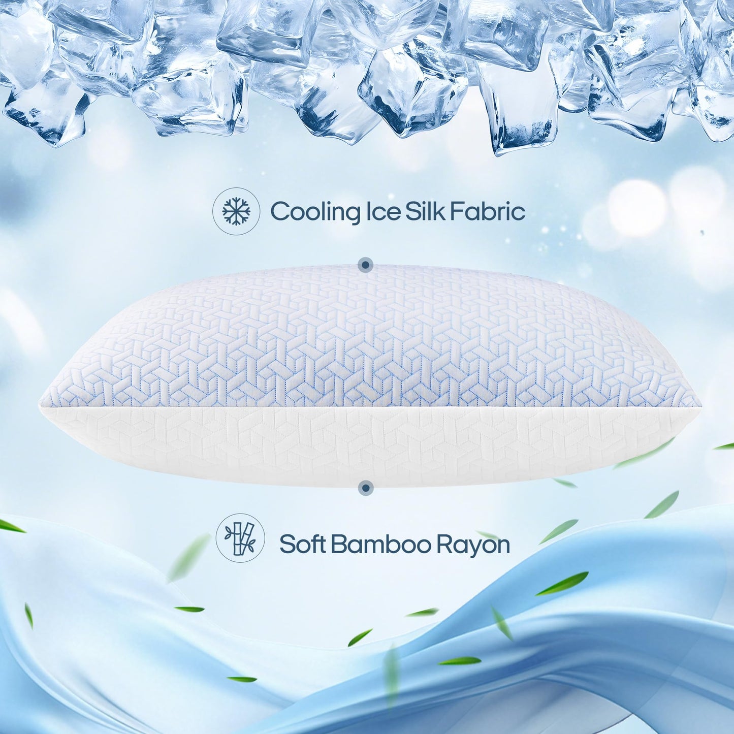 puredown® Cooling Pillows Queen Size Set of 2, Memory Foam Pillows Adjustable Firm Bed Pillows for Sleeping, Cool Pillow for Hot Sleepers with Zipper Removable Pillow Cover
