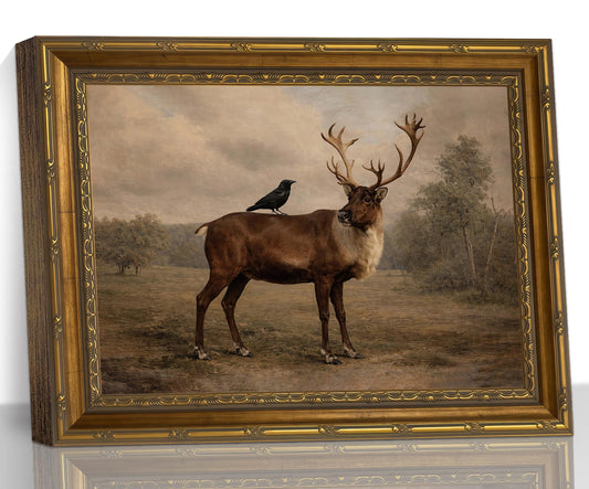 Vintage Stag Deer Wall Art, Gold Framed Wildlife Canvas Decor, 12x16in