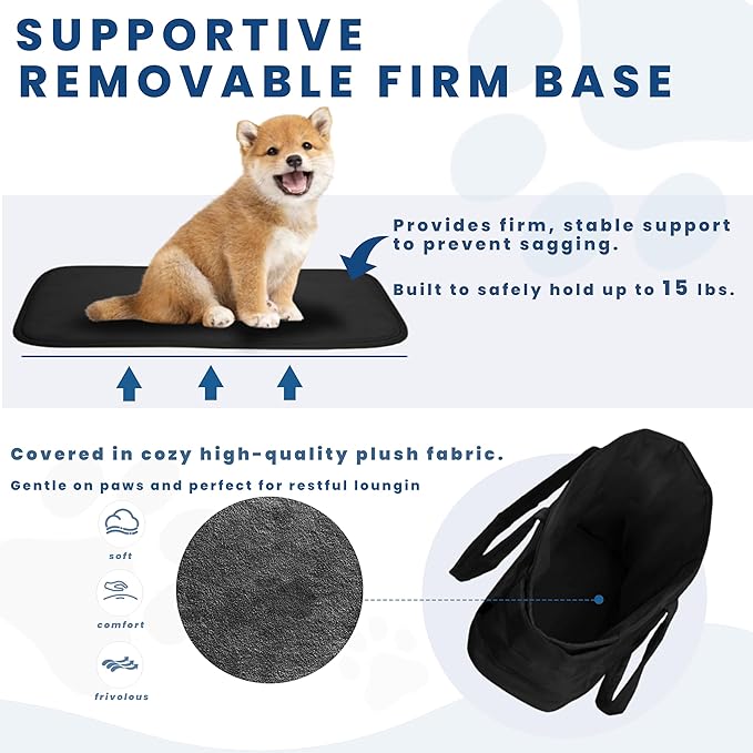 STRAODTIC Lightweight Dog Purse Carrier for Small Dogs Under 15 lbs, Puffy Quilted Pet Carrier Tote for Puppies with Safety Leash Clip, Women's Hands-Free Dog Carrier Bag for Travel/Shopping (Black)