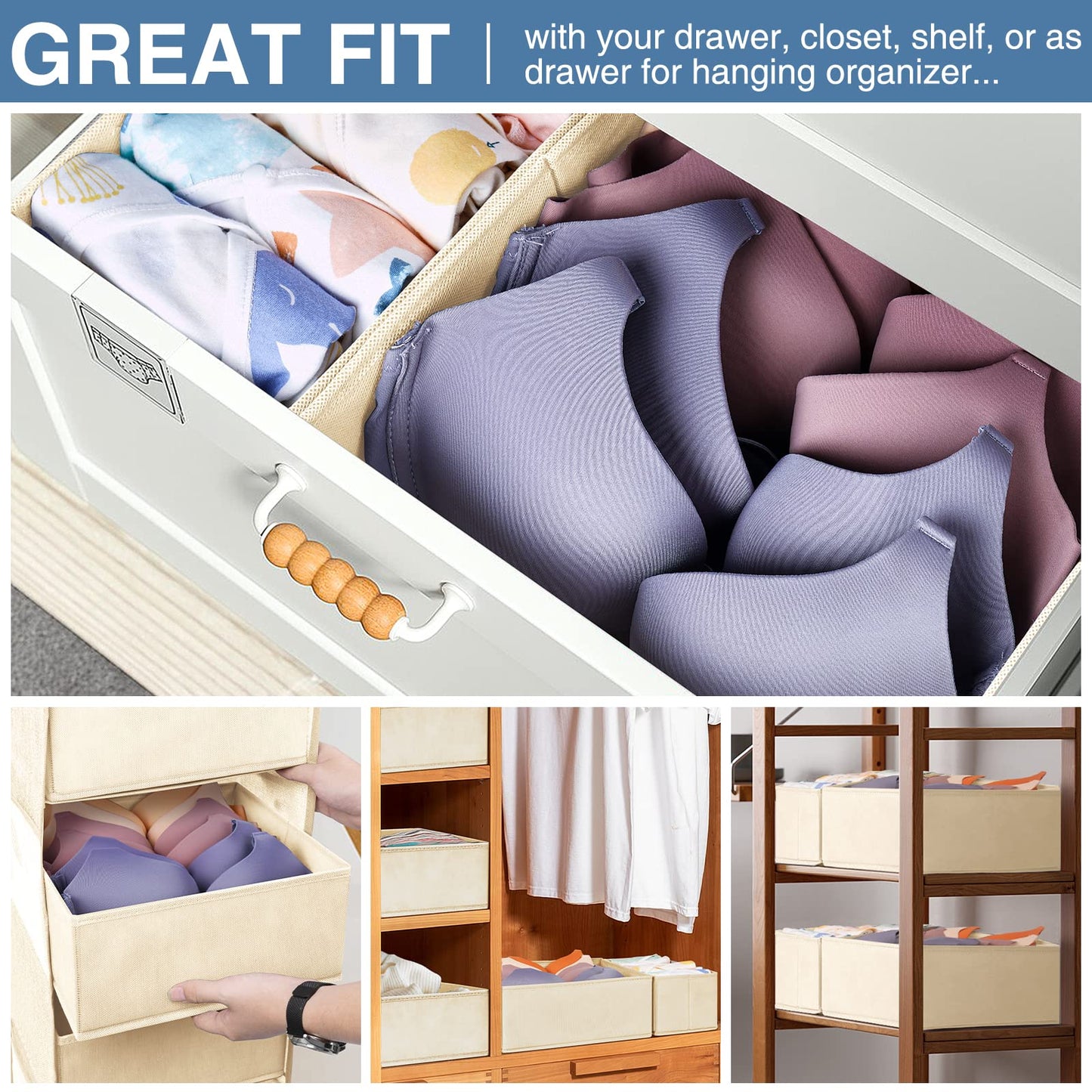 Criusia Drawer Organizer Clothes 12 Pack, Dresser Organizer for Nursery Bedroom Closet Organization and Storage - Baby Clothes Organizer Bins - Drawer Divider for Sock Underwear Bra Ties (Beige)