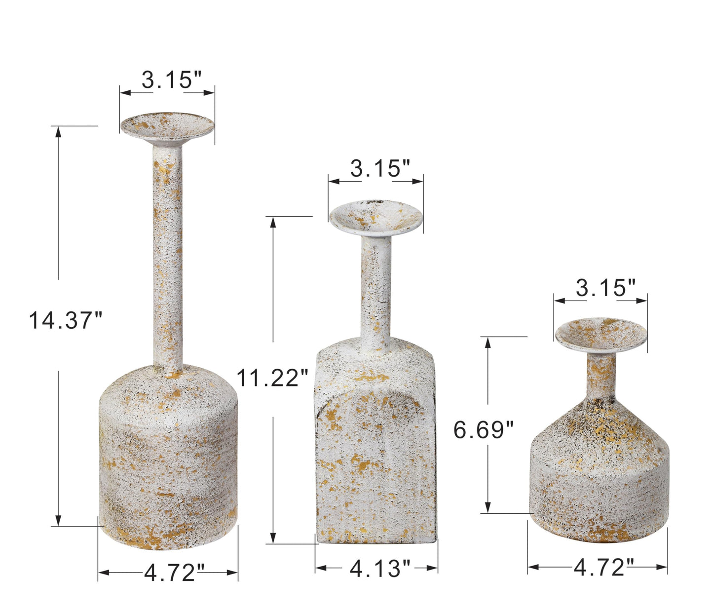 Twakutwaku Farmhouse Metal Candlestick Holders in Shabby White Finish, Tall Taper Candle Holder, Set of 3, Industrial Farmhouse Style, Decor for Table Centerpiece