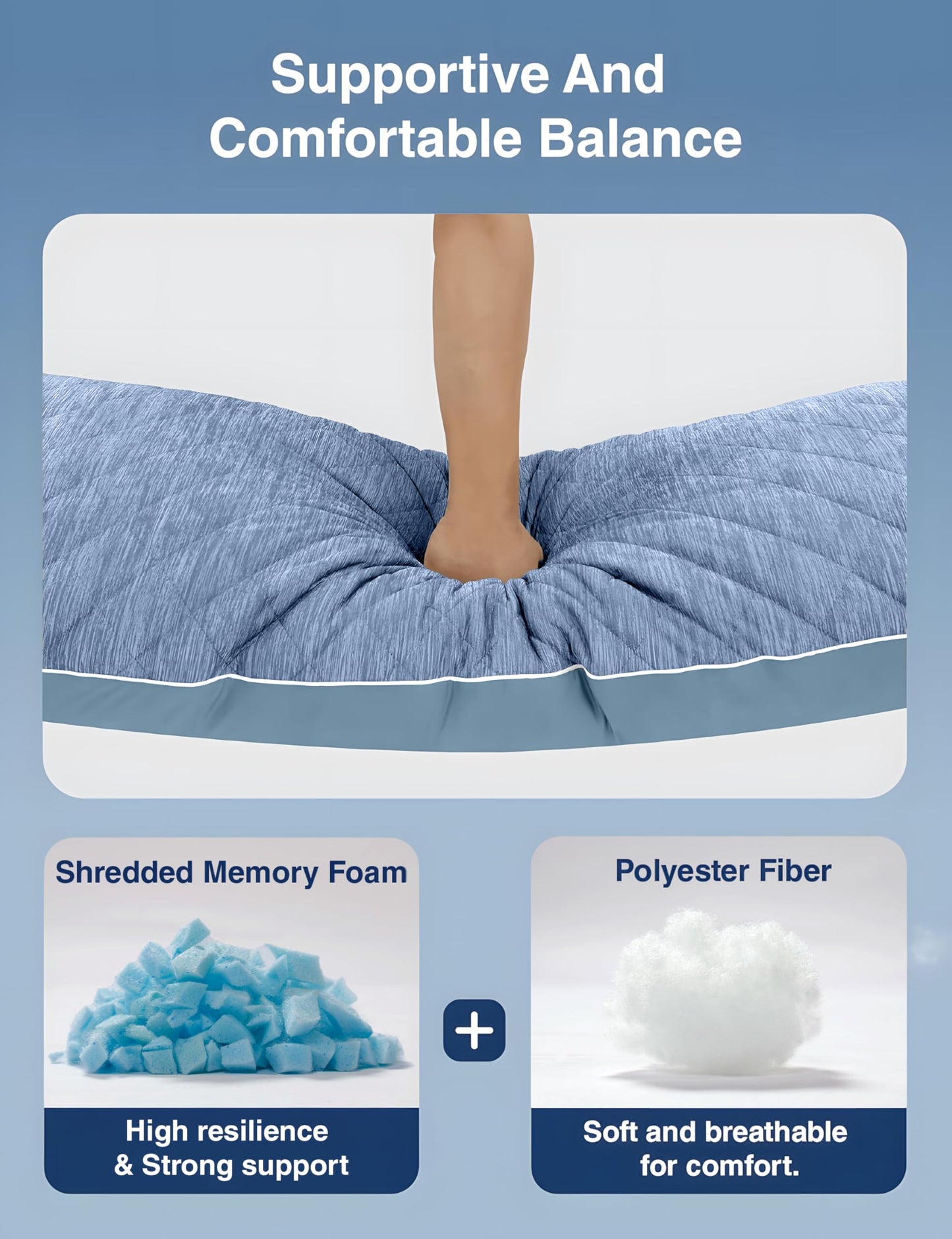 ZonLi Cooling Body Pillow for Adults Side Sleeper & Pregnancy - Memory Foam Insert Long Body Pillow 20 x 54 Inch with Washable Pillowcase, Gift for Men Women Light Blue