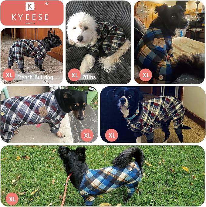 KYEESE Dog Pajamas Red Buffalo Check Pet Pjs Soft Dog Pajamas for Small Dogs Warm 4 Legs Pet Jammies Stretchy Dogs Clothes Comfy Pet Costume Velvet Pets Onesie,XL