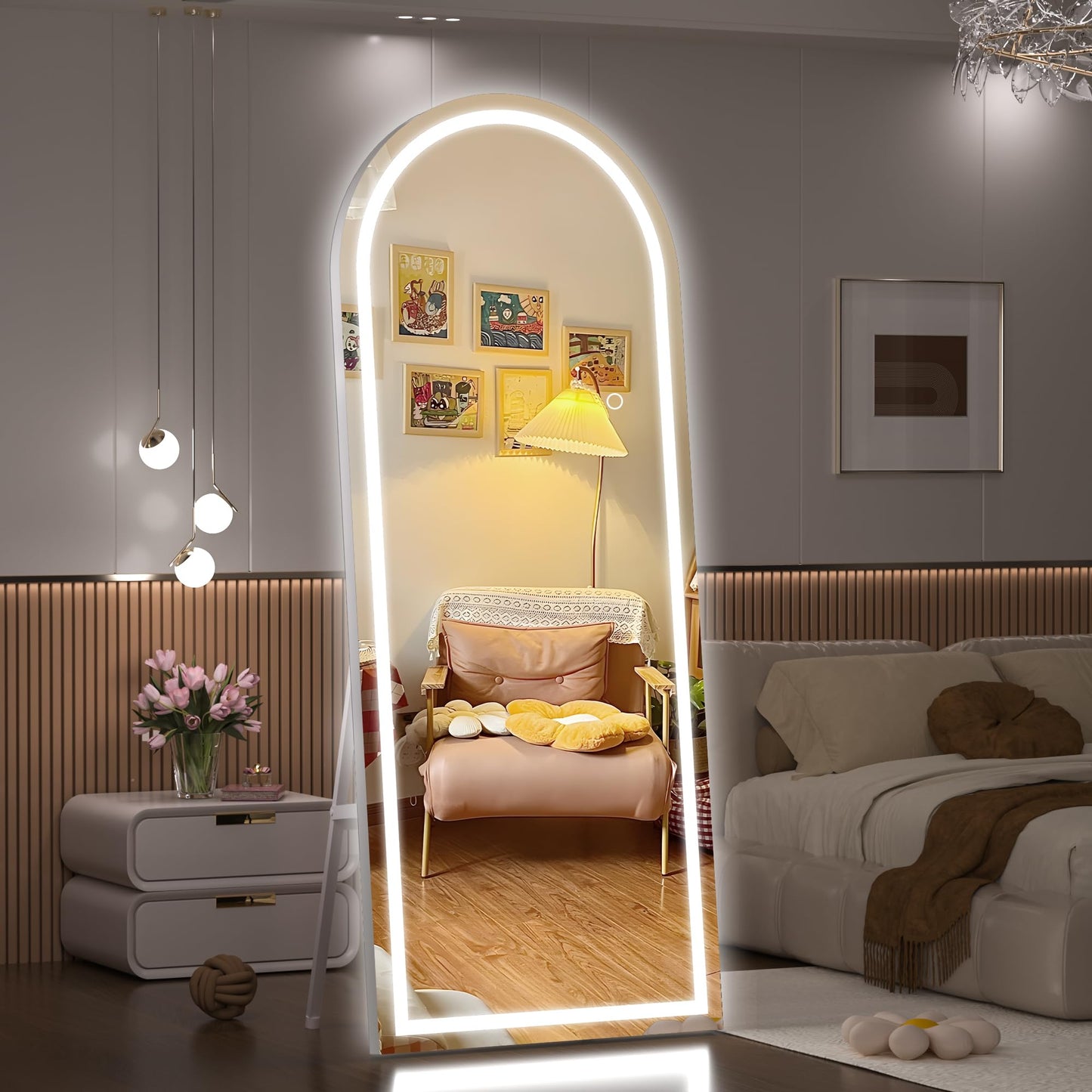 Hasipu 79" X 36" Full Length Mirror with Lights, Aluminum Frame Arch Led Mirror Full Length and 3 Colors Temperatures & Brightness Adjustable