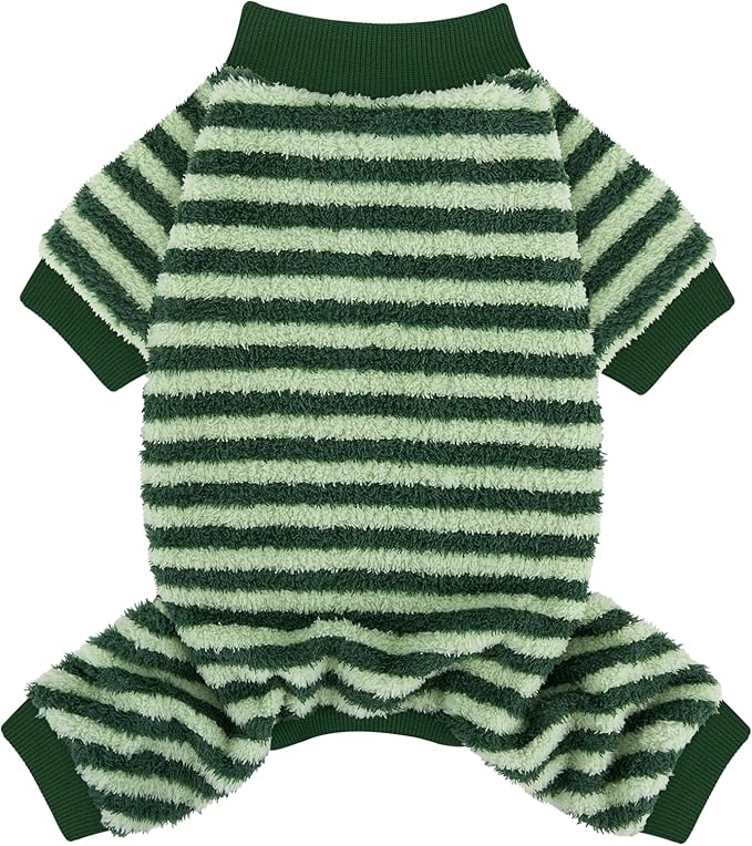 XPUDAC Stripe Dog Sweater Fleece Dog Pajamas Winter Pet Clothes for Small Medium Dogs Girl Boy Doggy Apparel for Cold Weather, Stripe Green, XL