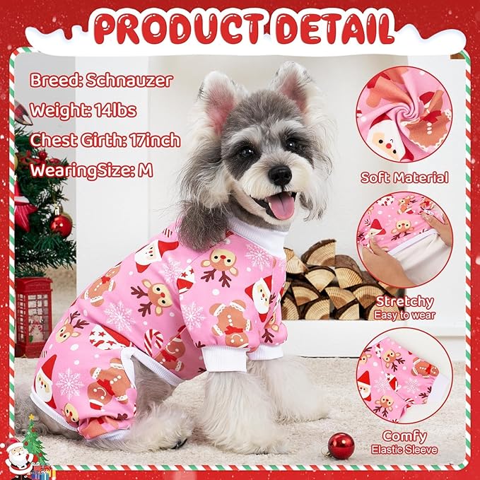 XPUDAC 4 Pack Christmas Dog Pajamas Comfy Dog Clothes for Small Medium Dogs Girl Boy Holiday Pet Outfit Puppy Onesie Cat Pjs Jammies, XL