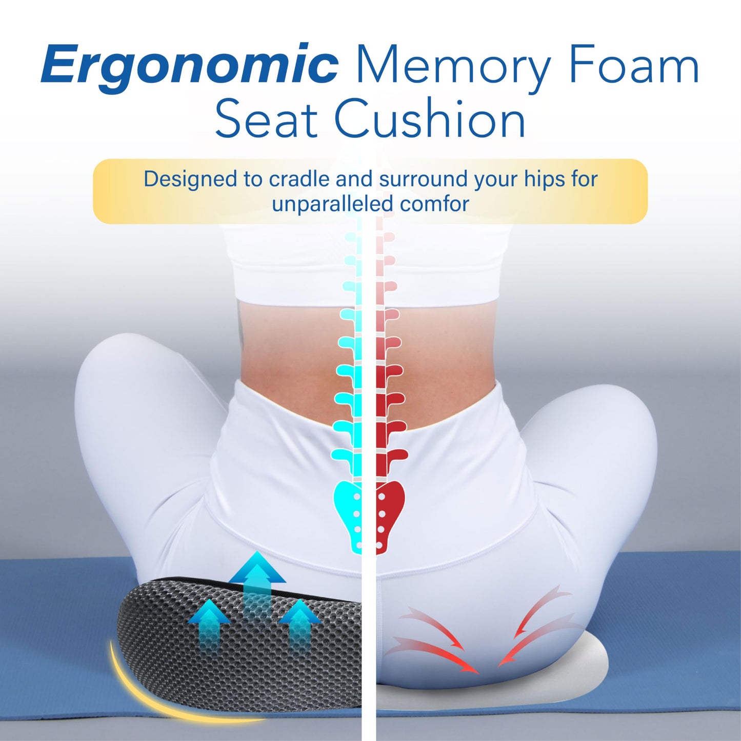Car Seat Cushion, Ergonomic Memory Foam Car Cushion for Sciatica Pain Relief, Larger Driving Seat Pillow for Short Drivers on Long Drives - Butt Pillow for Truck, Office, Wheelchair - Black&Gray