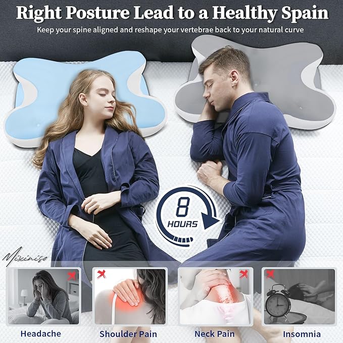 Memory Foam Cervical Pillow for Neck Pain Relief - Ergonomic Contour Pillow for Side, Back & Stomach Sleepers, Orthopedic Neck Support with Cooling Pillowcase